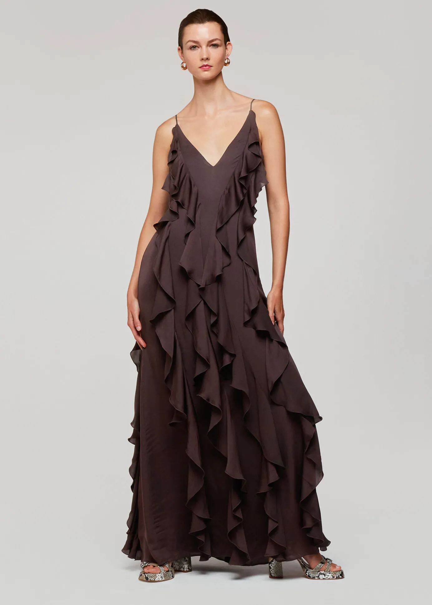 Chocolate Ruffle Maxi Dress