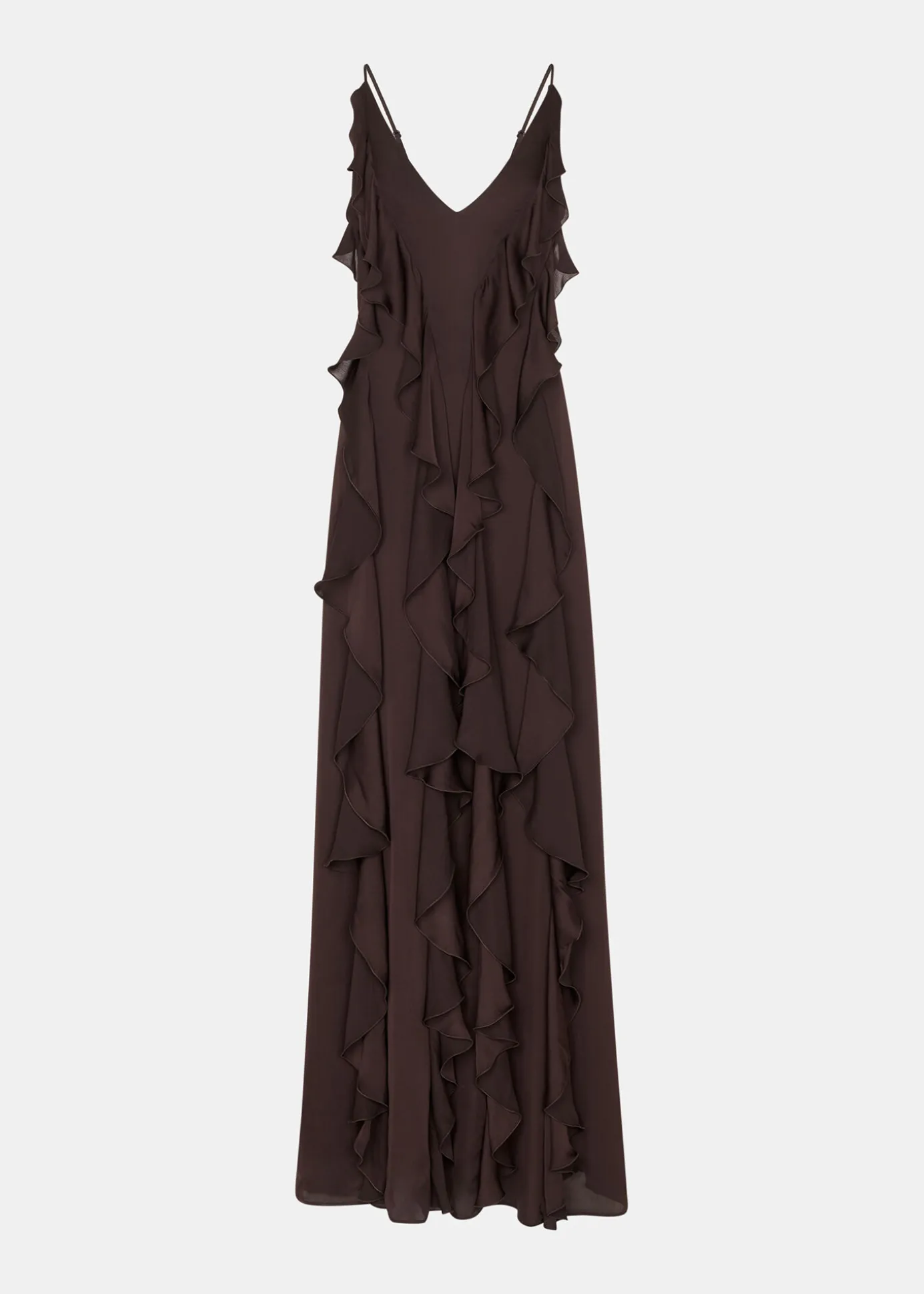 Chocolate Ruffle Maxi Dress