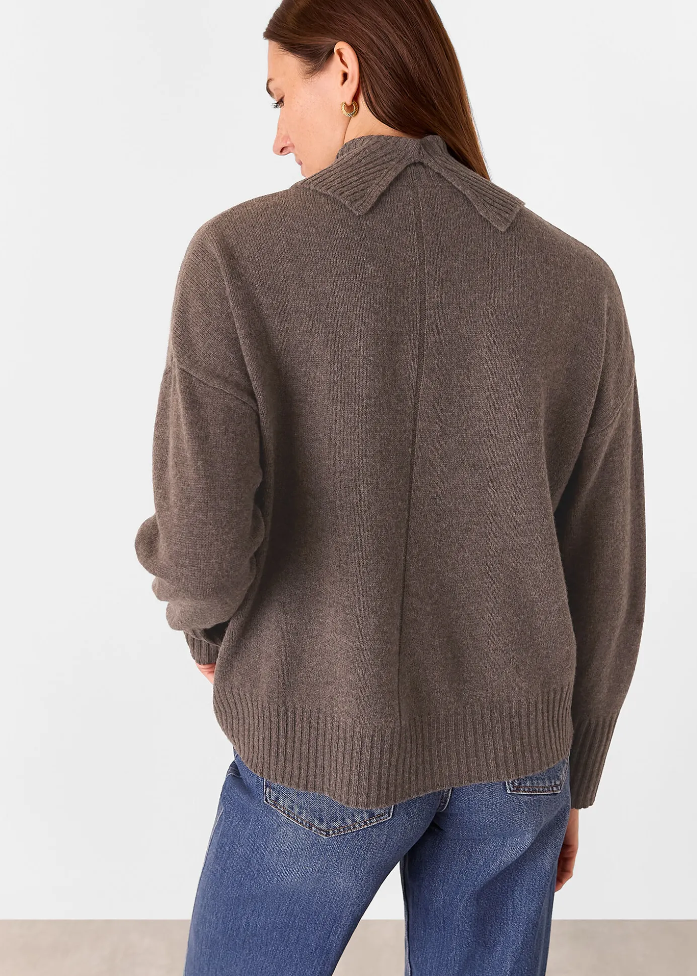 Chocolate Wool Roll Neck Pocket Sweater