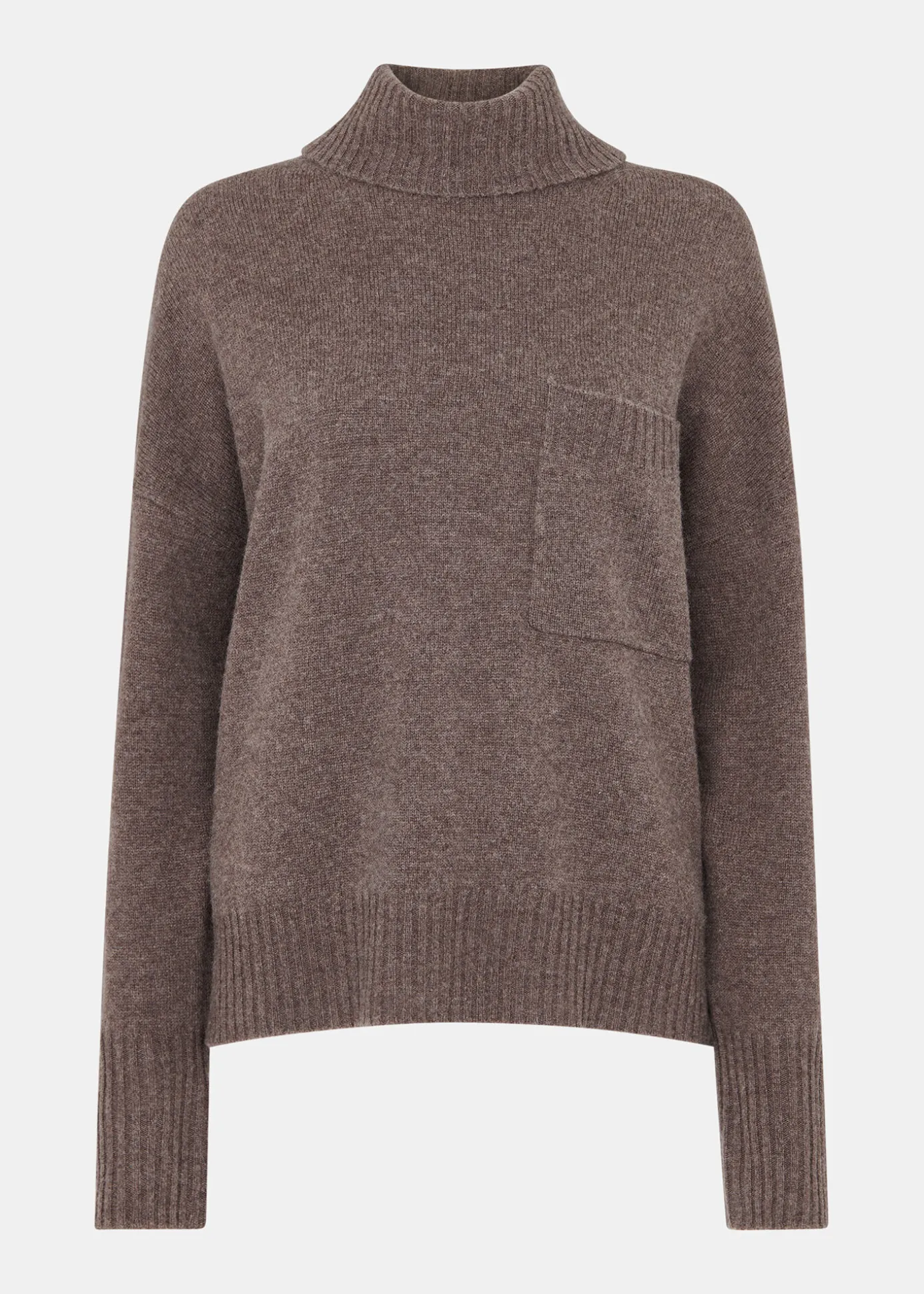 Chocolate Wool Roll Neck Pocket Sweater