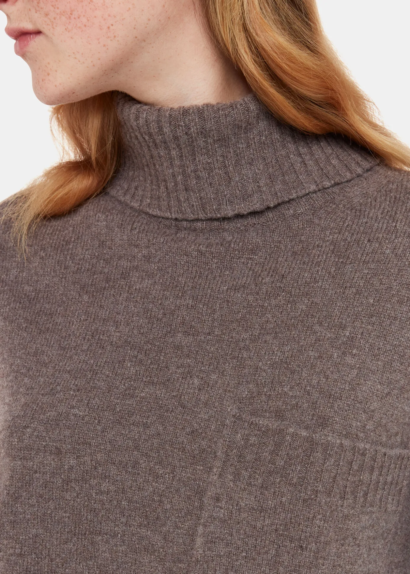 Chocolate Wool Roll Neck Pocket Sweater