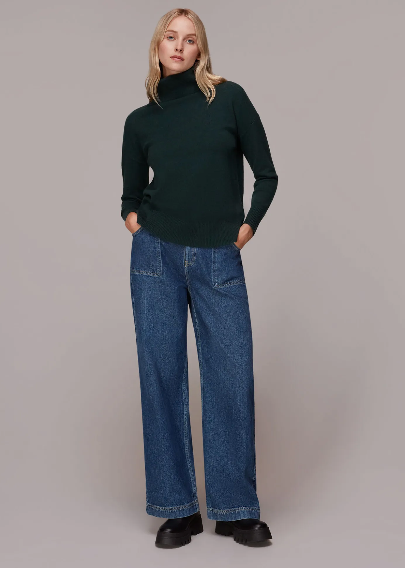 Dark Green Cashmere Roll Neck Jumper
