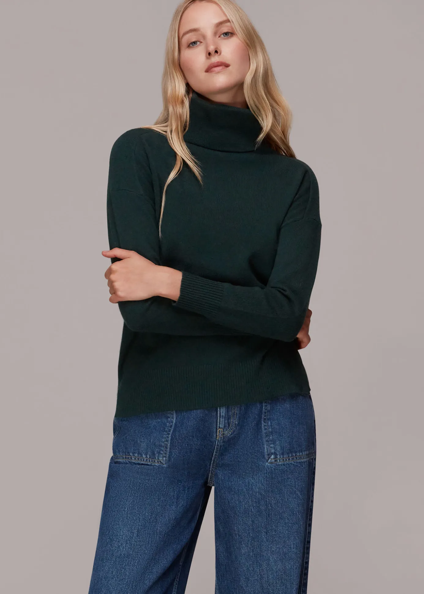 Dark Green Cashmere Roll Neck Jumper
