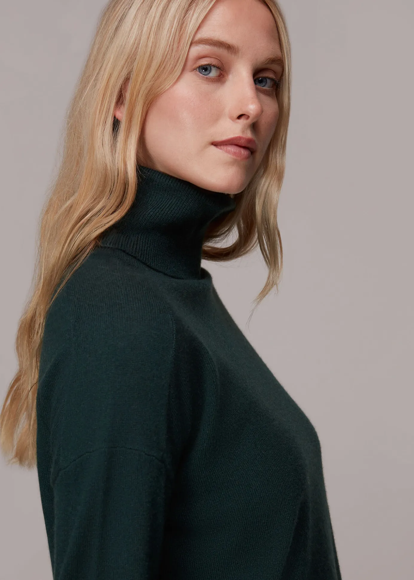 Dark Green Cashmere Roll Neck Jumper
