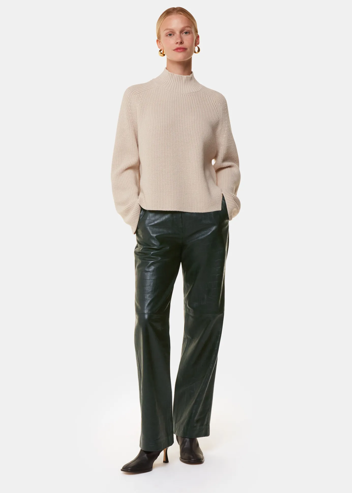 Dark Green Delia Croc Leather Trouser