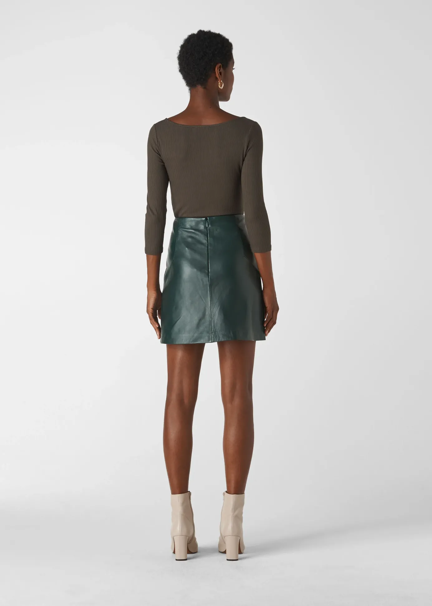 Dark Green Leather A line Skirt