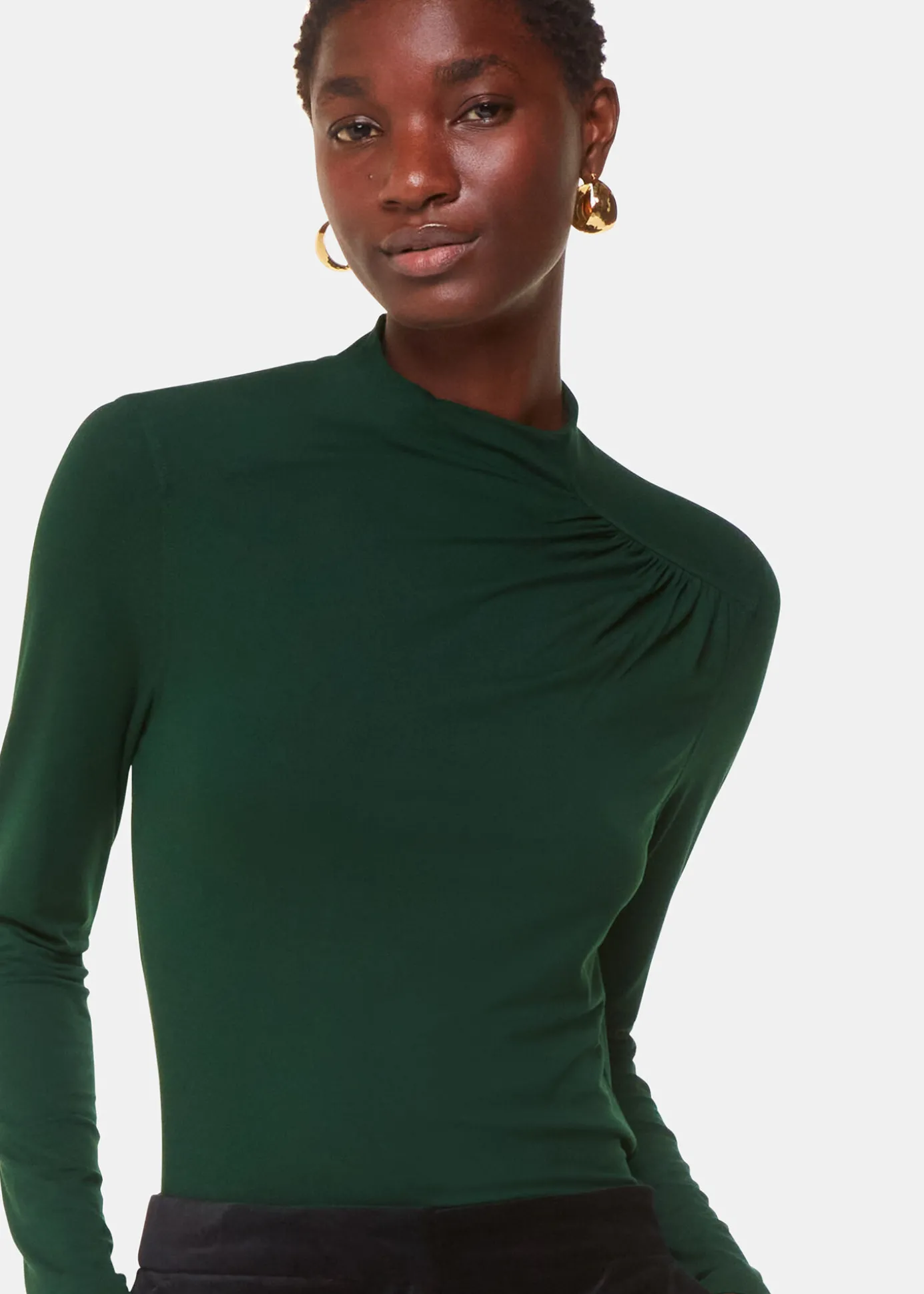 Dark Green Ruched Front Detail Jersey Top