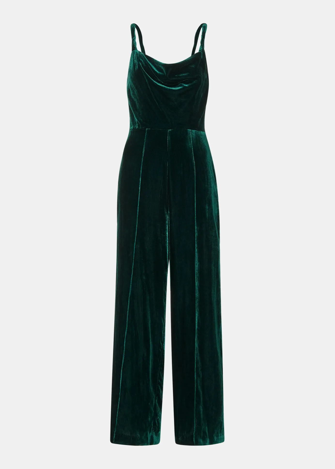 Dark Green Twist Strap Velvet Jumpsuit