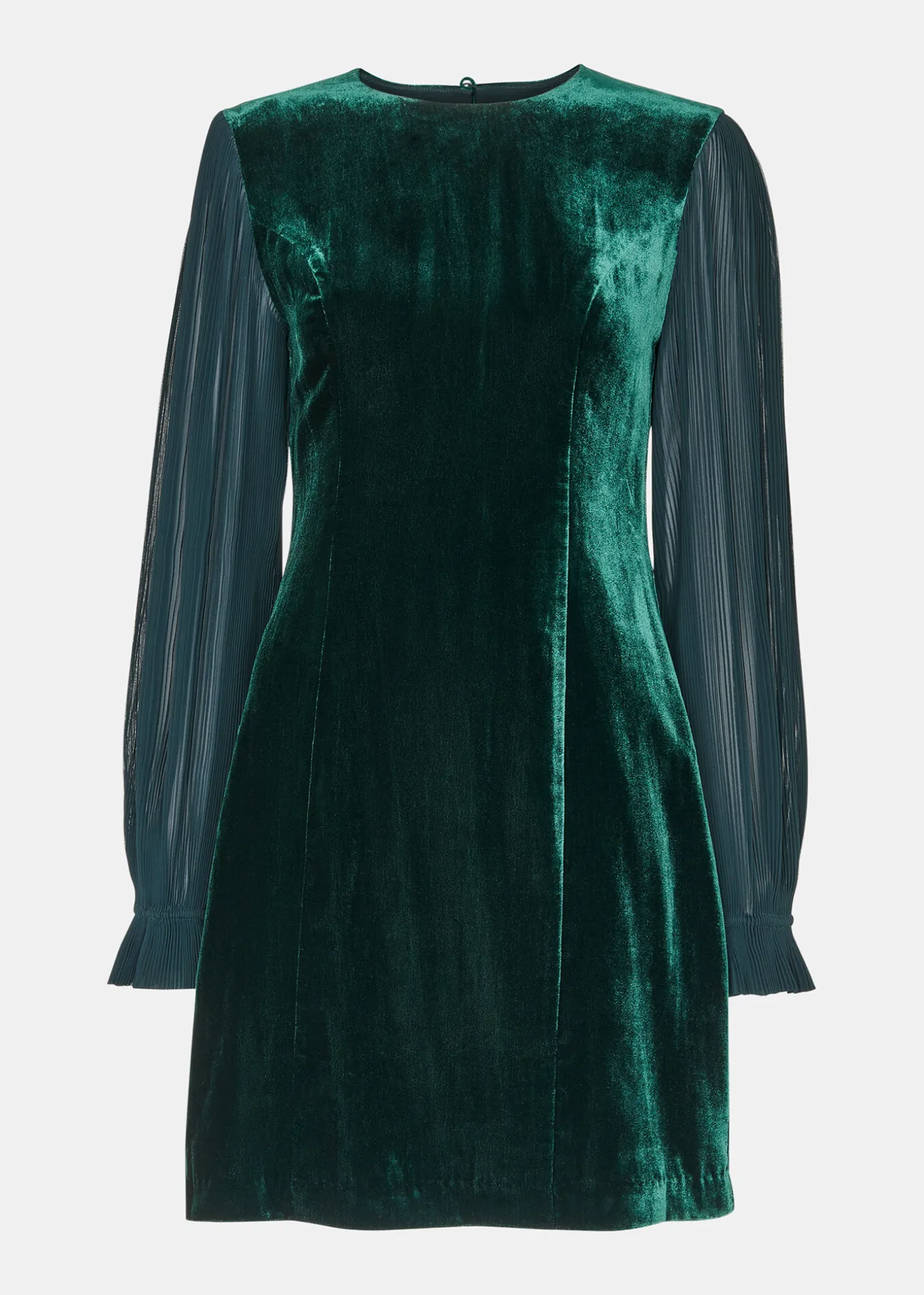 Dark Green Velvet Pleated Sleeve Dress