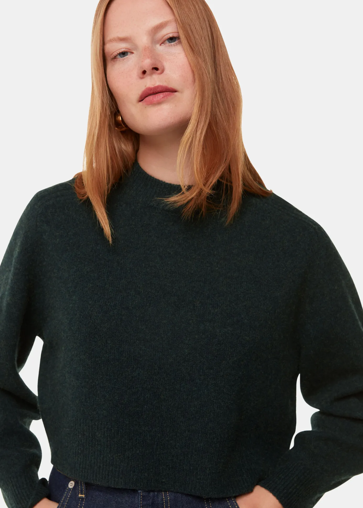 Dark Green Wool Crop Relaxed Knit
