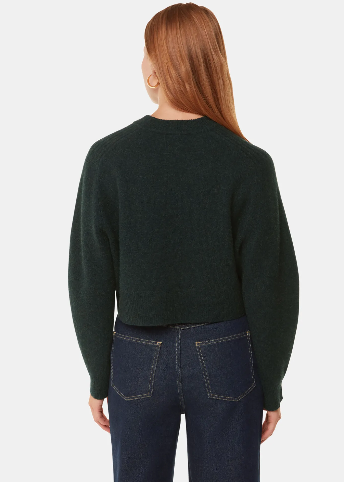 Dark Green Wool Crop Relaxed Knit