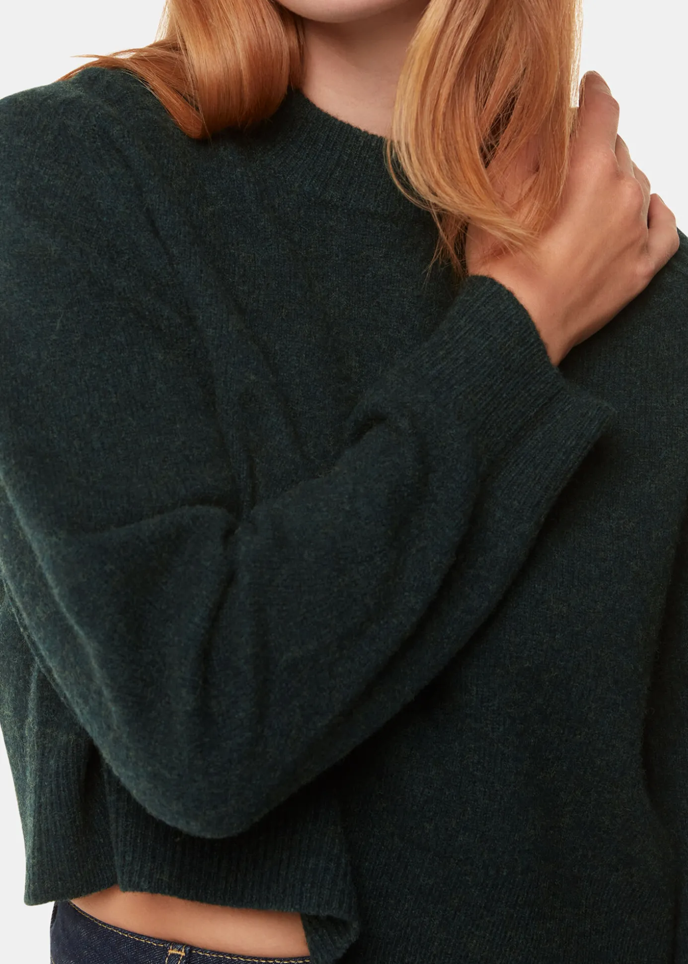 Dark Green Wool Crop Relaxed Knit