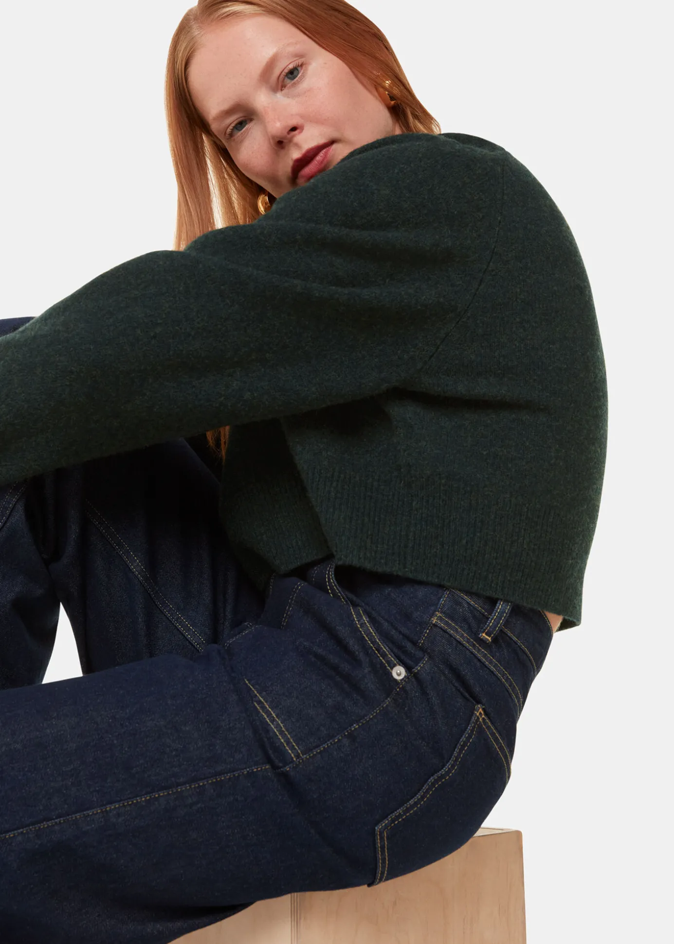 Dark Green Wool Crop Relaxed Knit