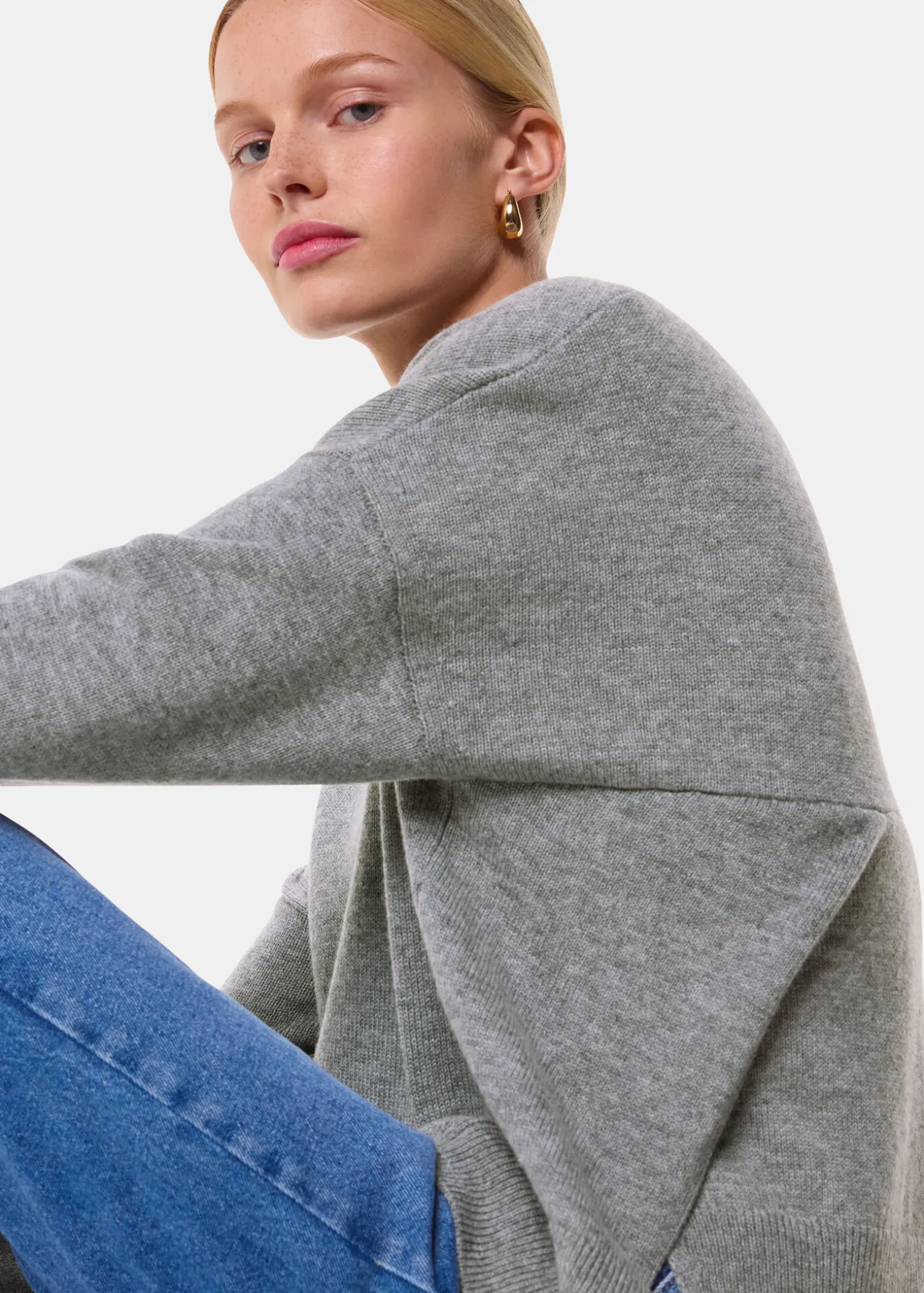 Dark Grey Cashmere Blend Split Back Knit