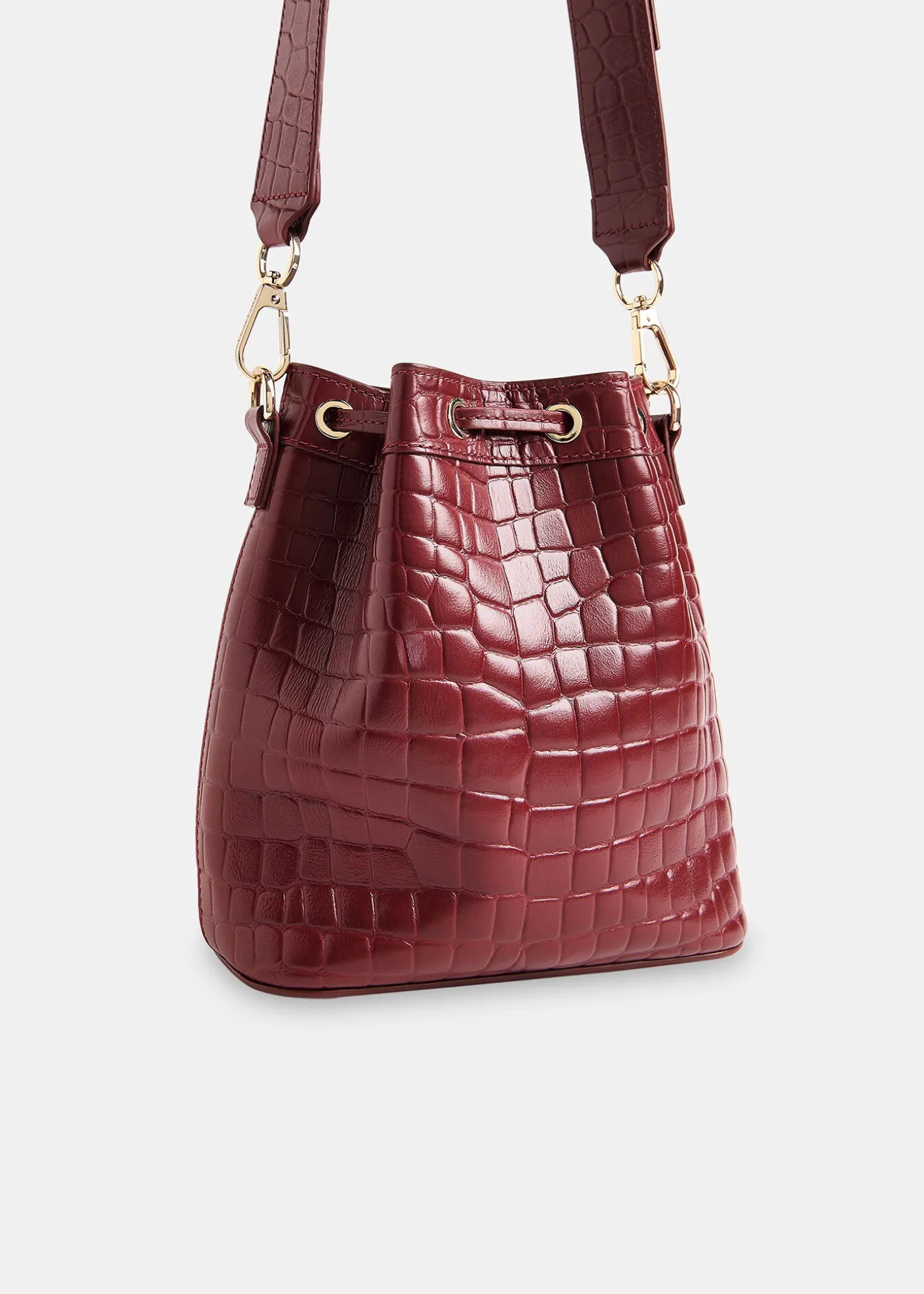 Dark Red Giulia Croc Bucket Bag