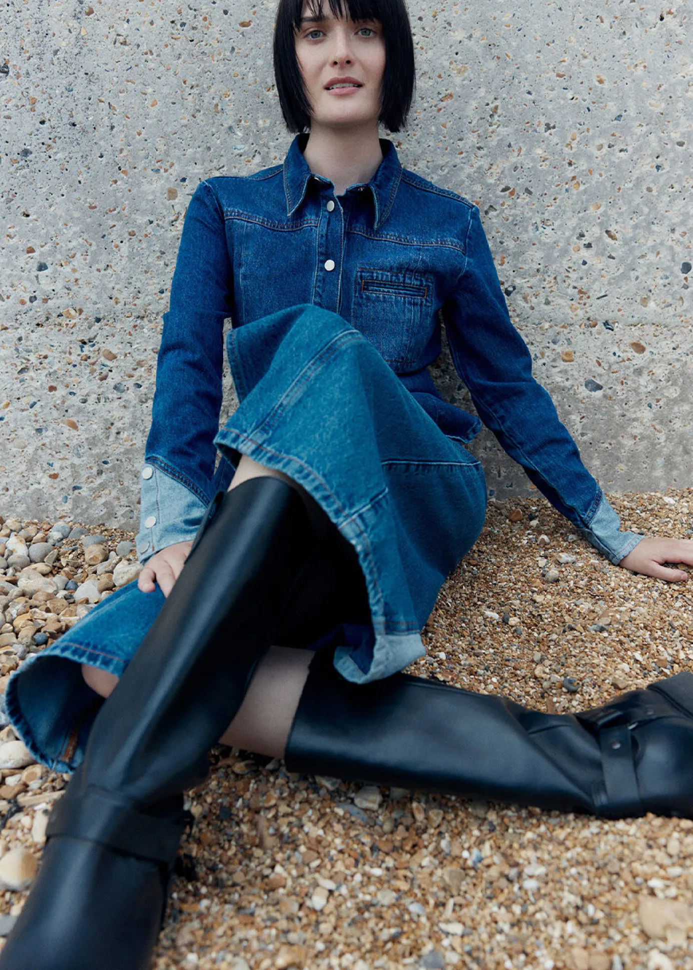 Denim Patchwork Denim Shirt