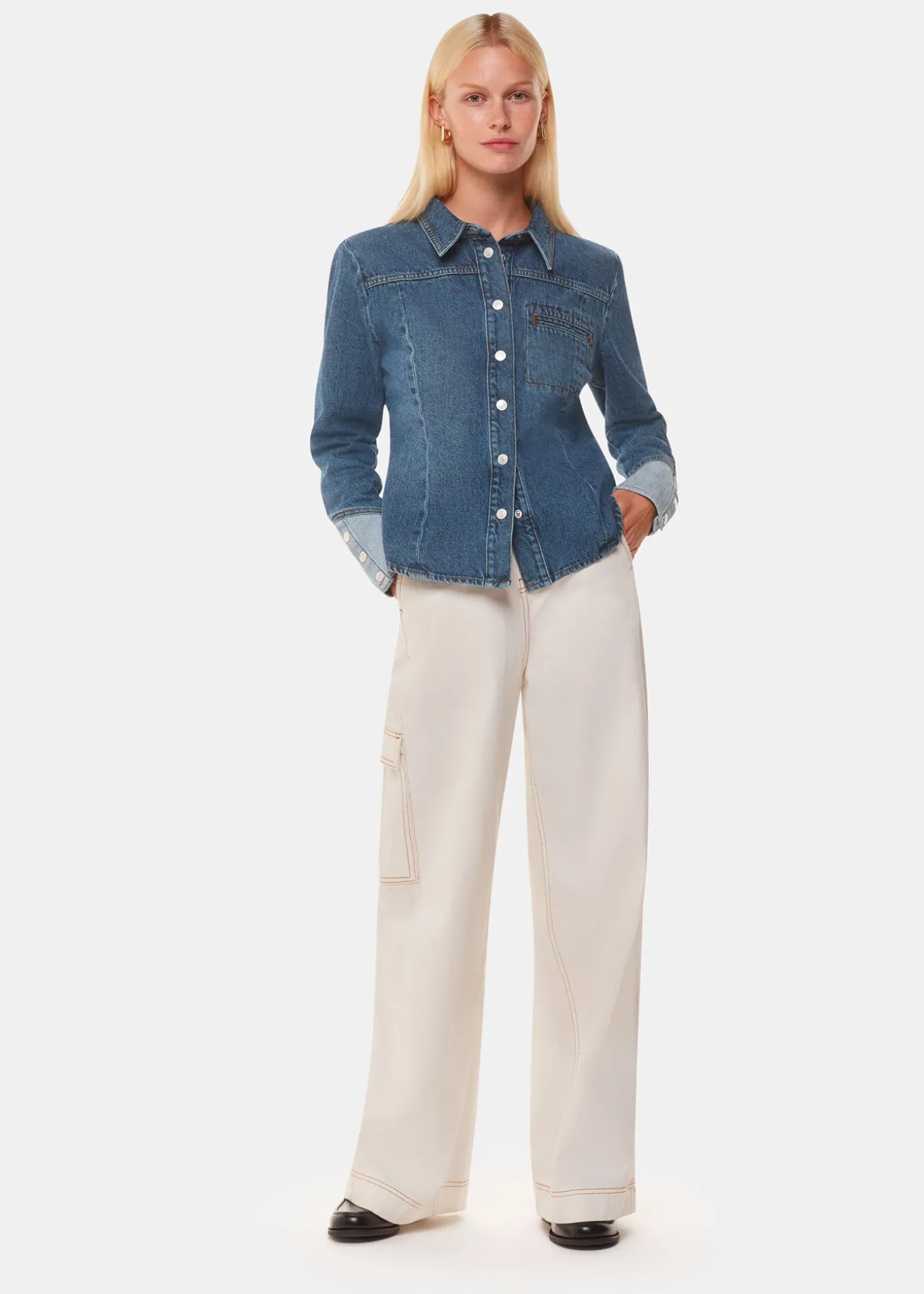 Denim Patchwork Denim Shirt