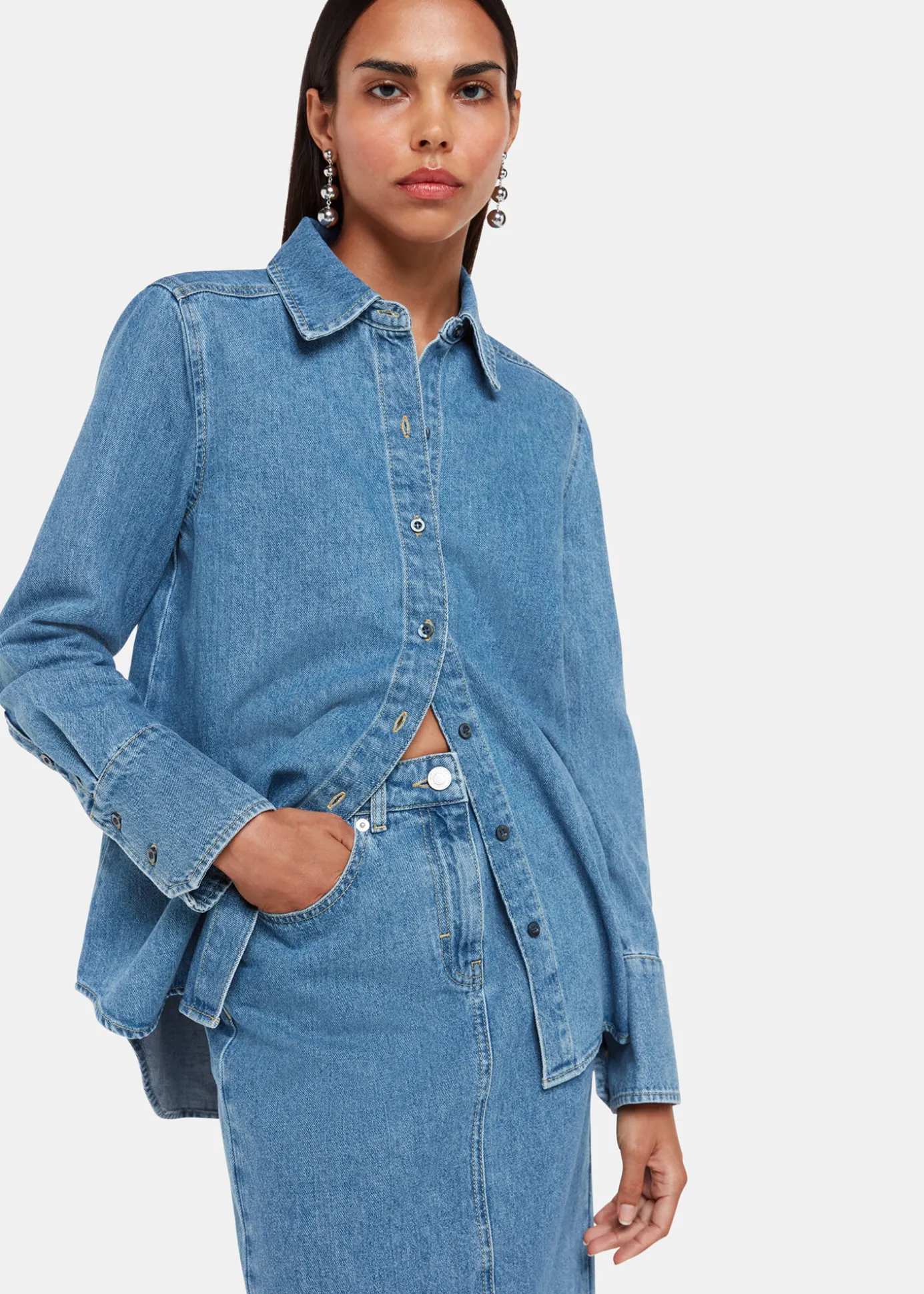 Denim Straight Denim Midi Skirt