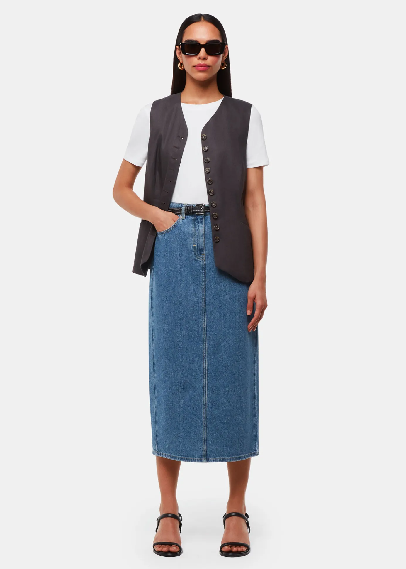 Denim Straight Denim Midi Skirt