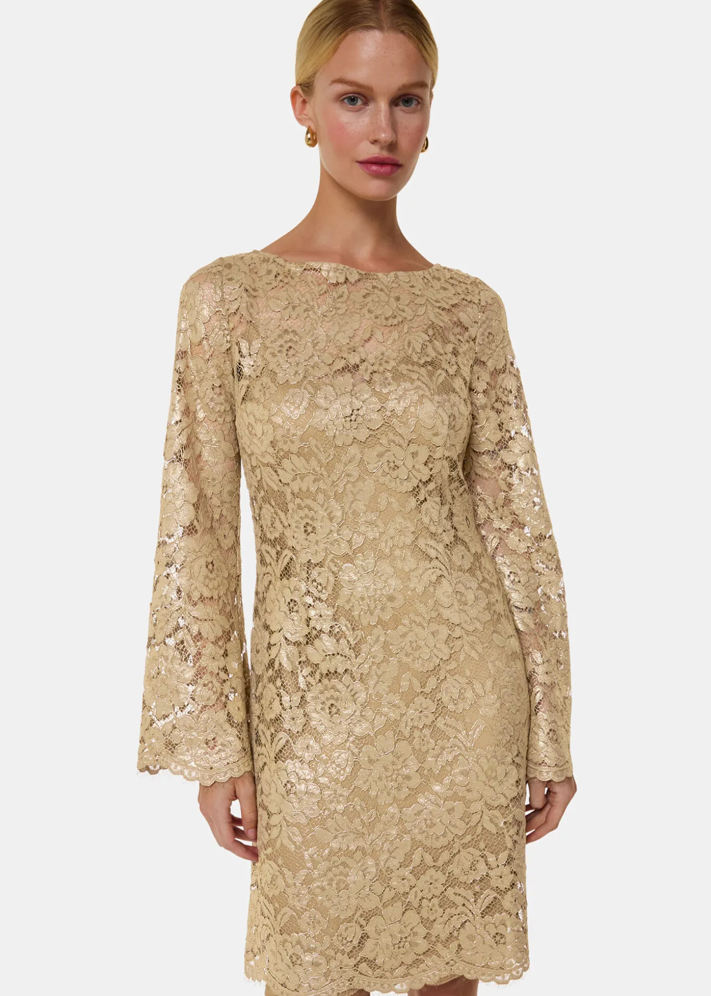 Gold Metallic Lace Mini Dress