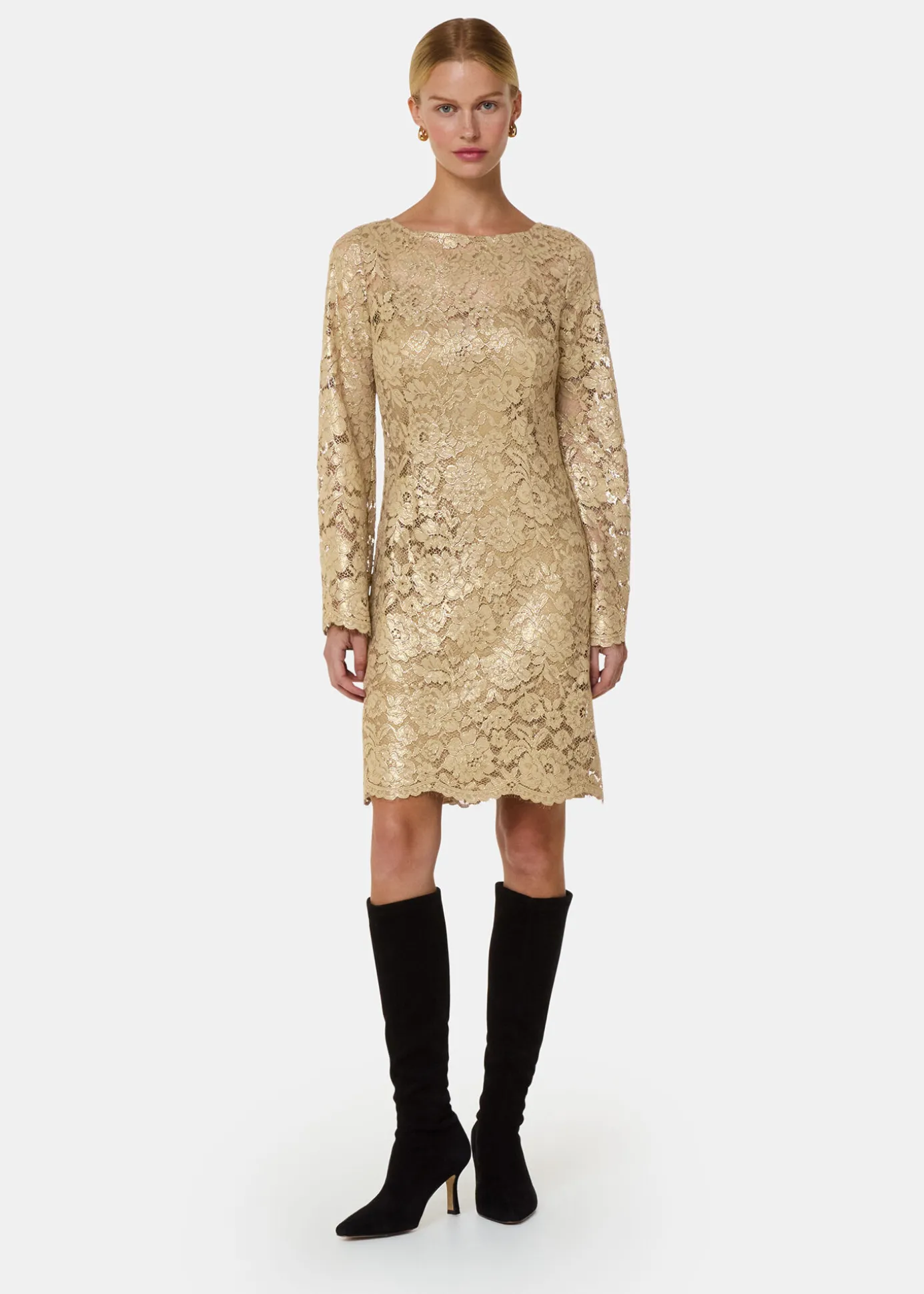 Gold Metallic Lace Mini Dress