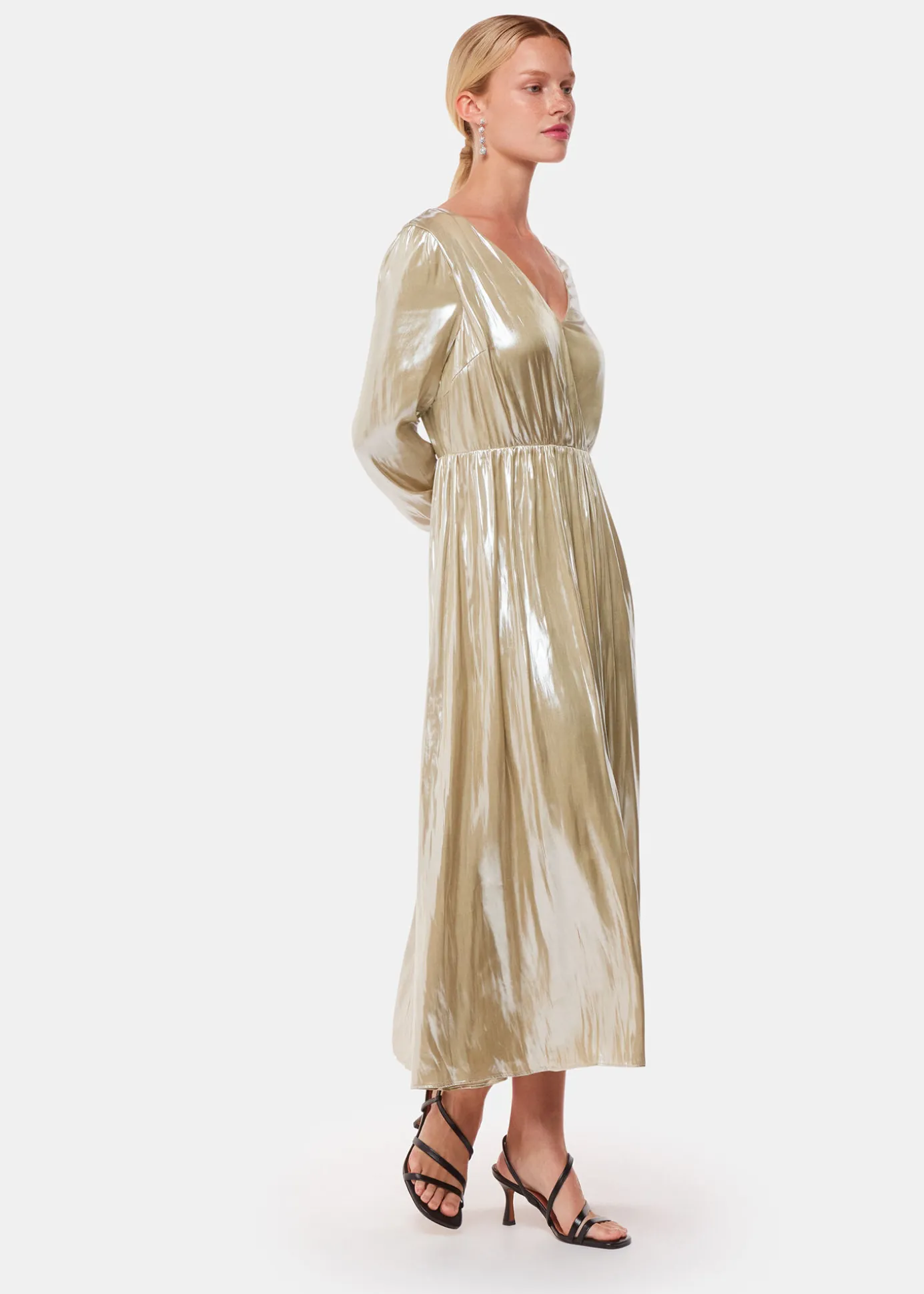 Gold Metallic Wrap Front Dress