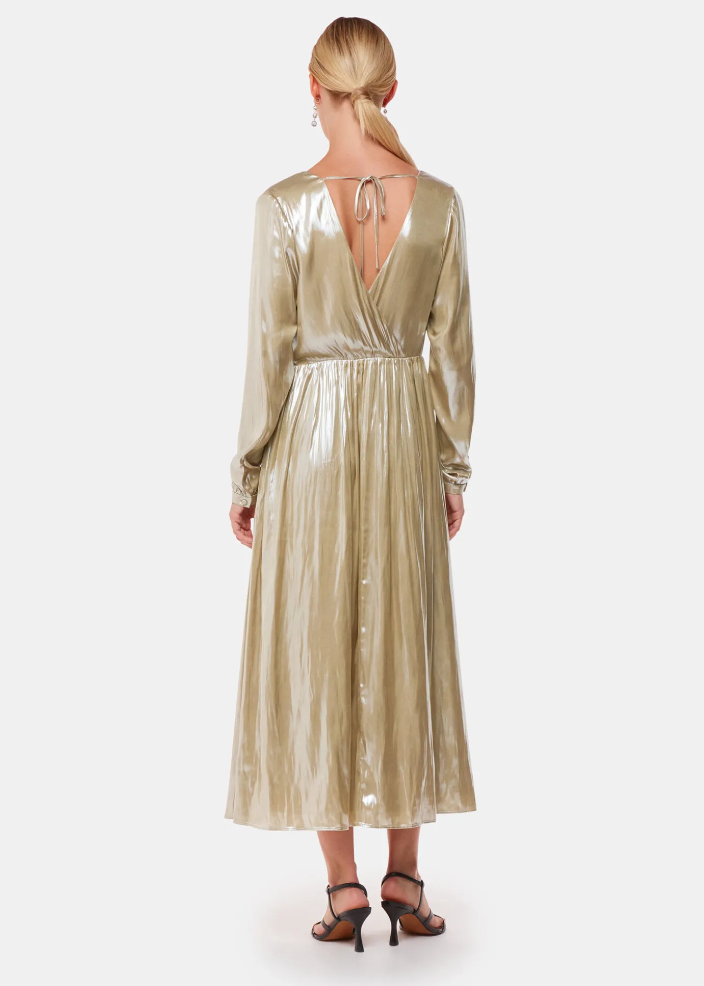 Gold Metallic Wrap Front Dress