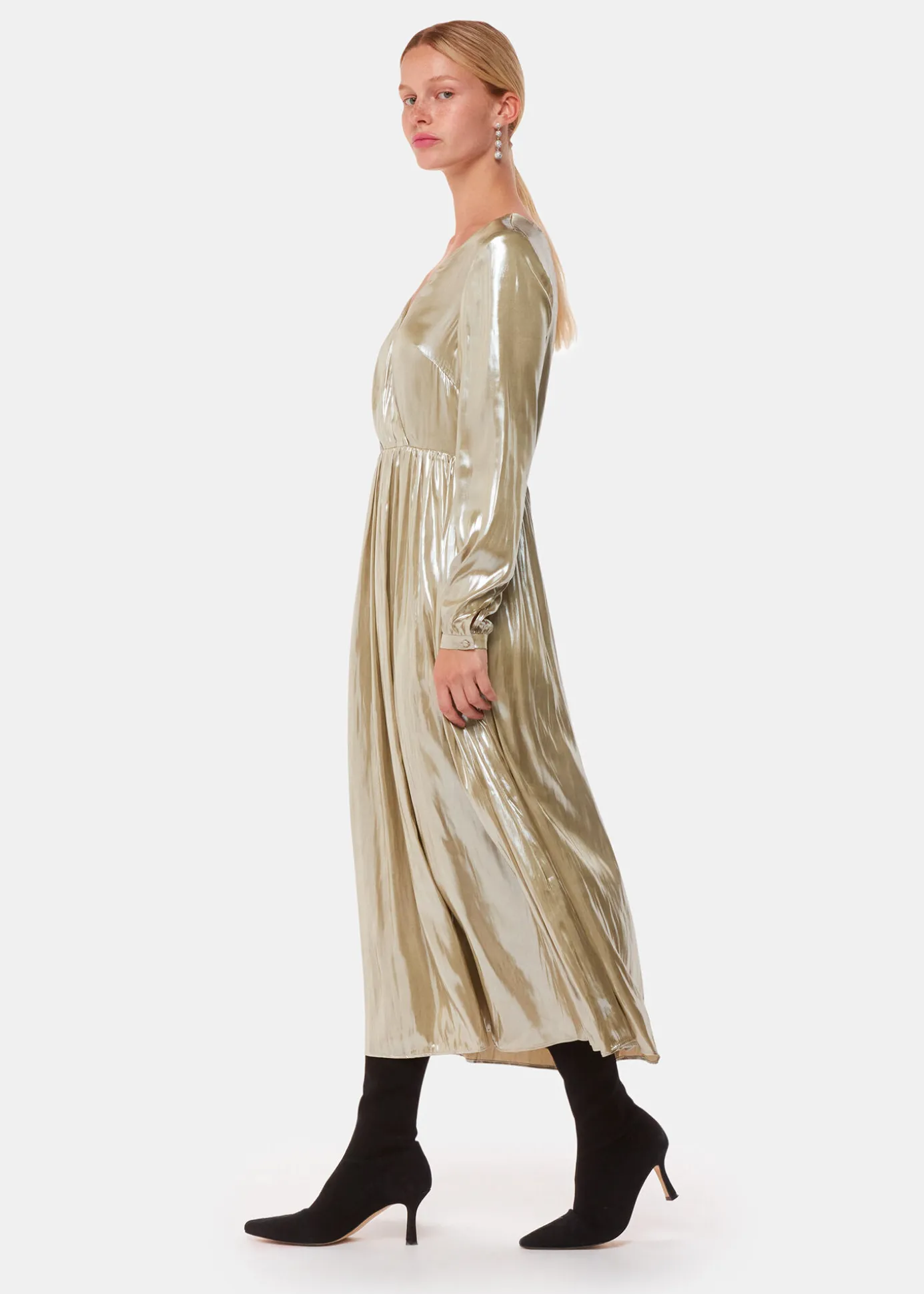 Gold Metallic Wrap Front Dress