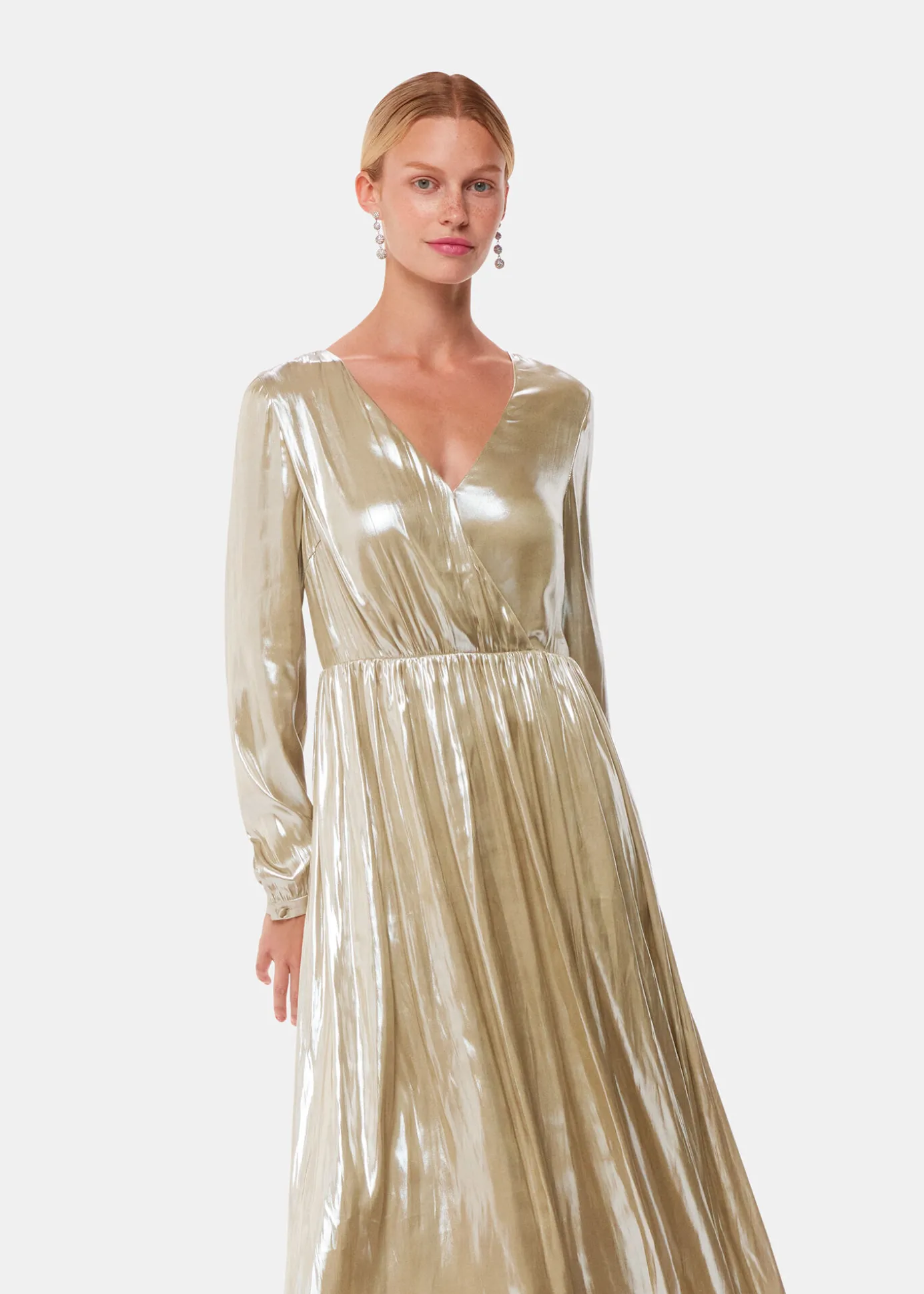 Gold Metallic Wrap Front Dress