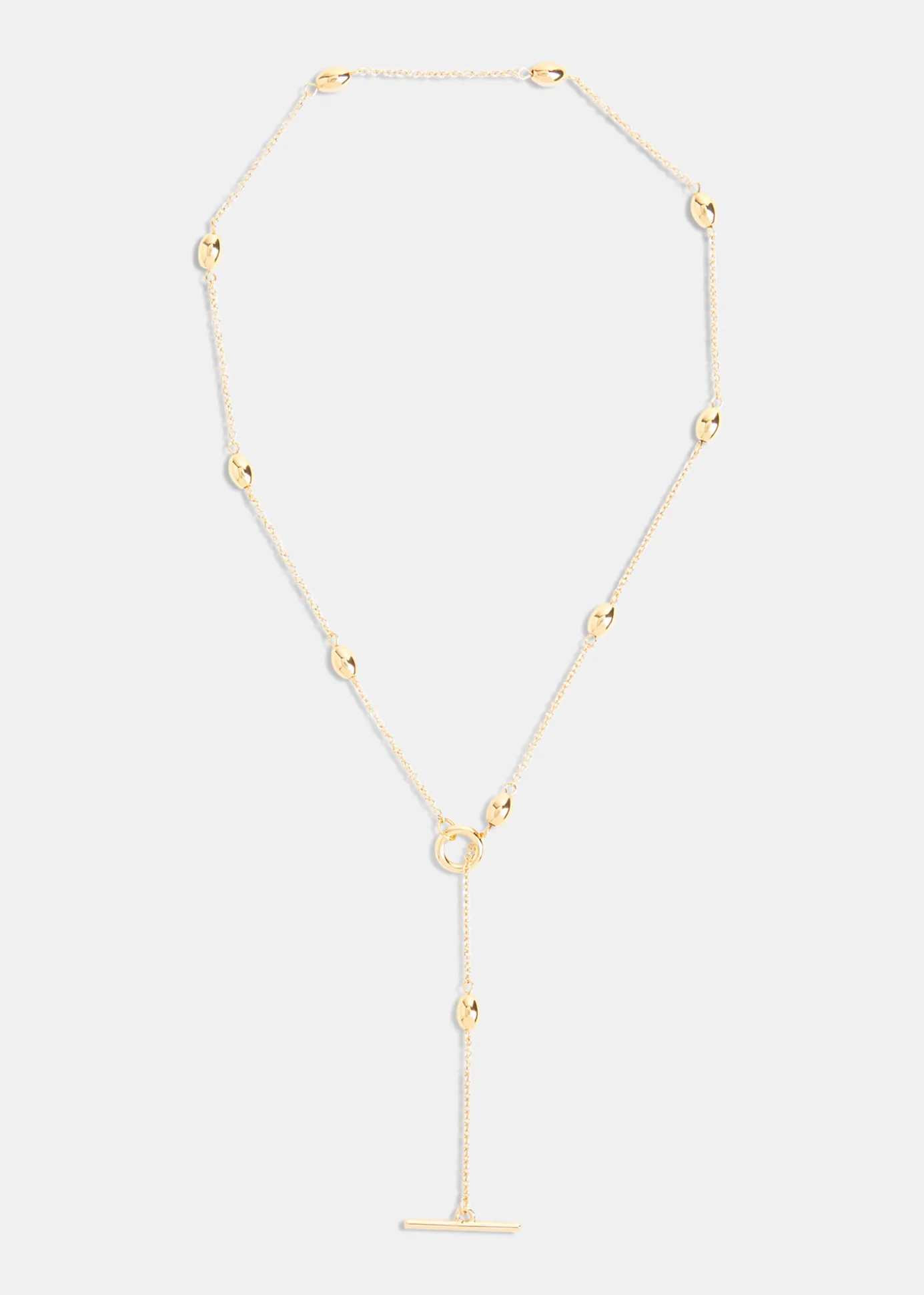Gold Oval Beaded T Bar Necklace