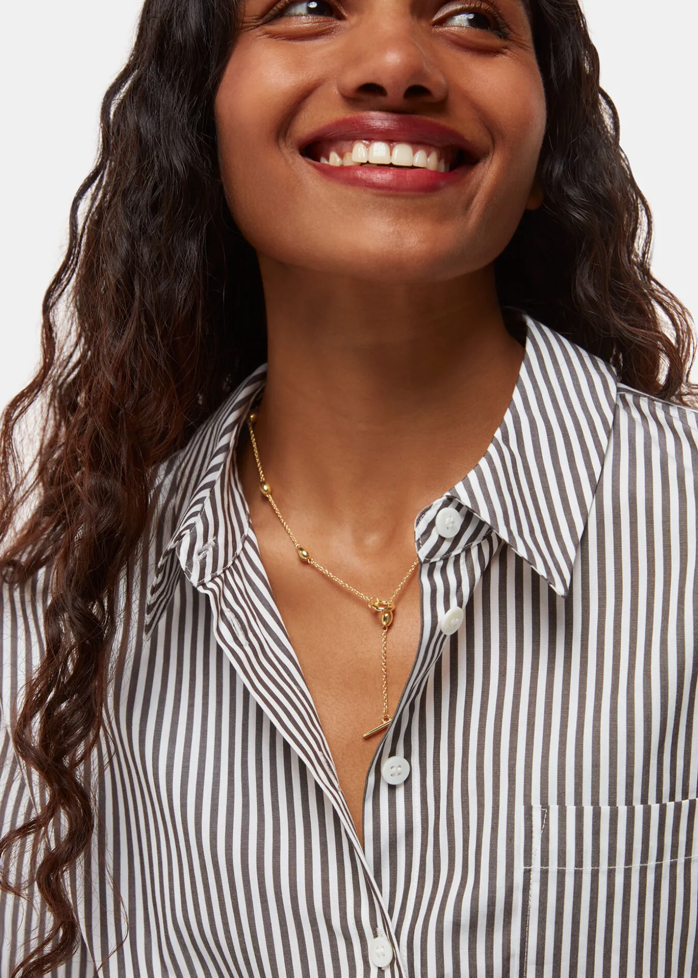 Gold Oval Beaded T Bar Necklace