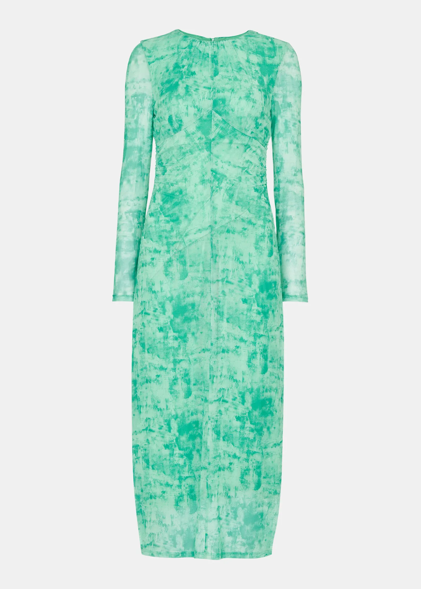 Green Brushwork Print Mesh Dress