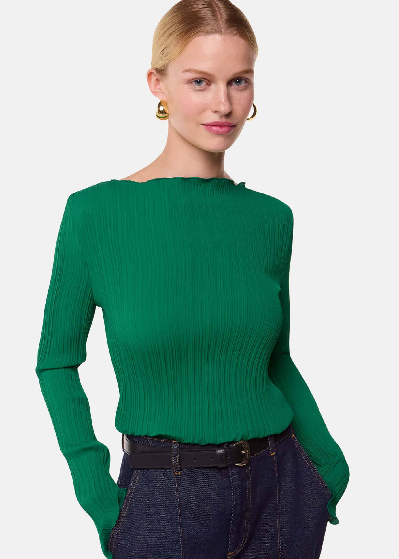 Green Elsa Plisse Top