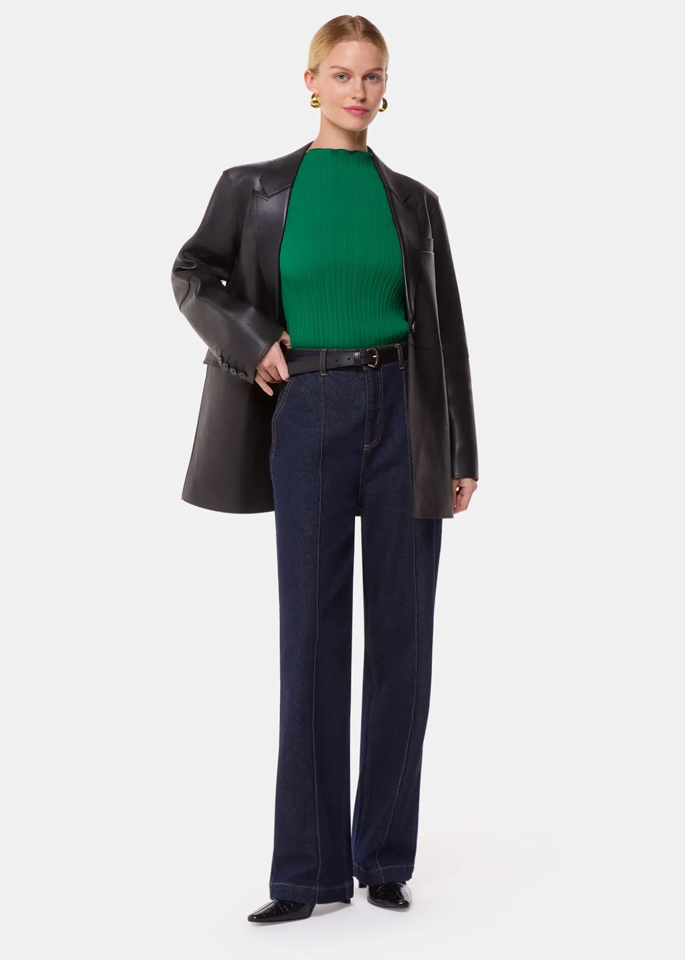Green Elsa Plisse Top