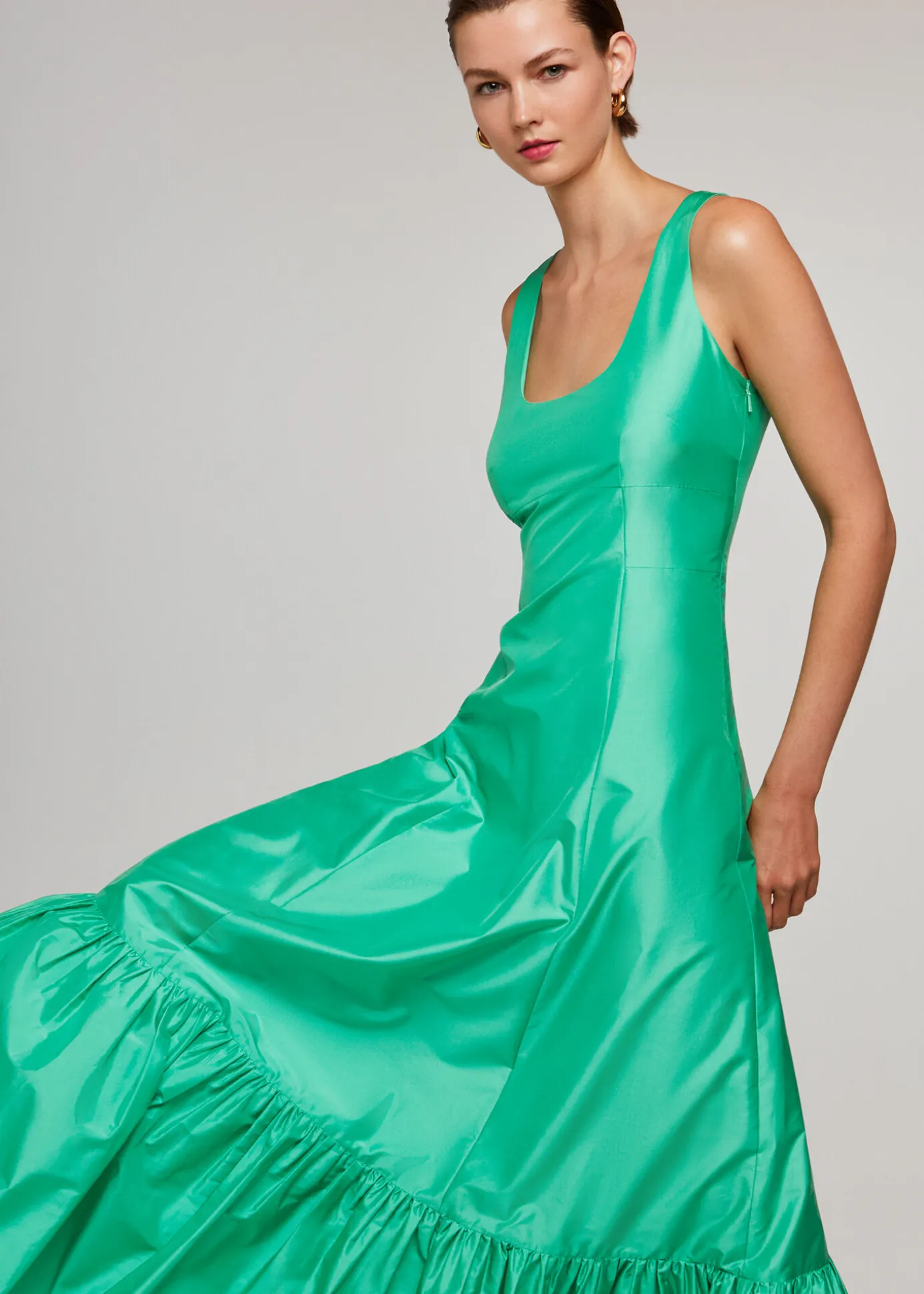 Green Taffeta Silk Blend Maxi Dress
