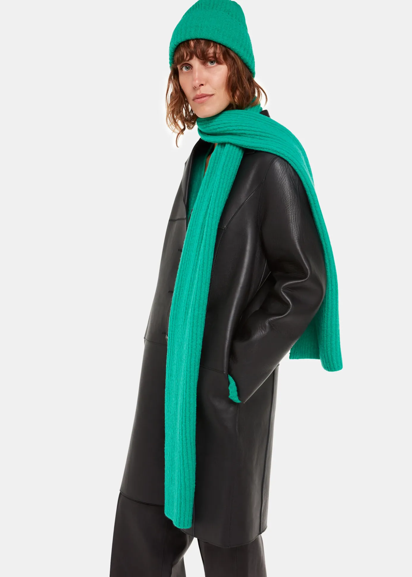 Green Wool Mix Rib Scarf