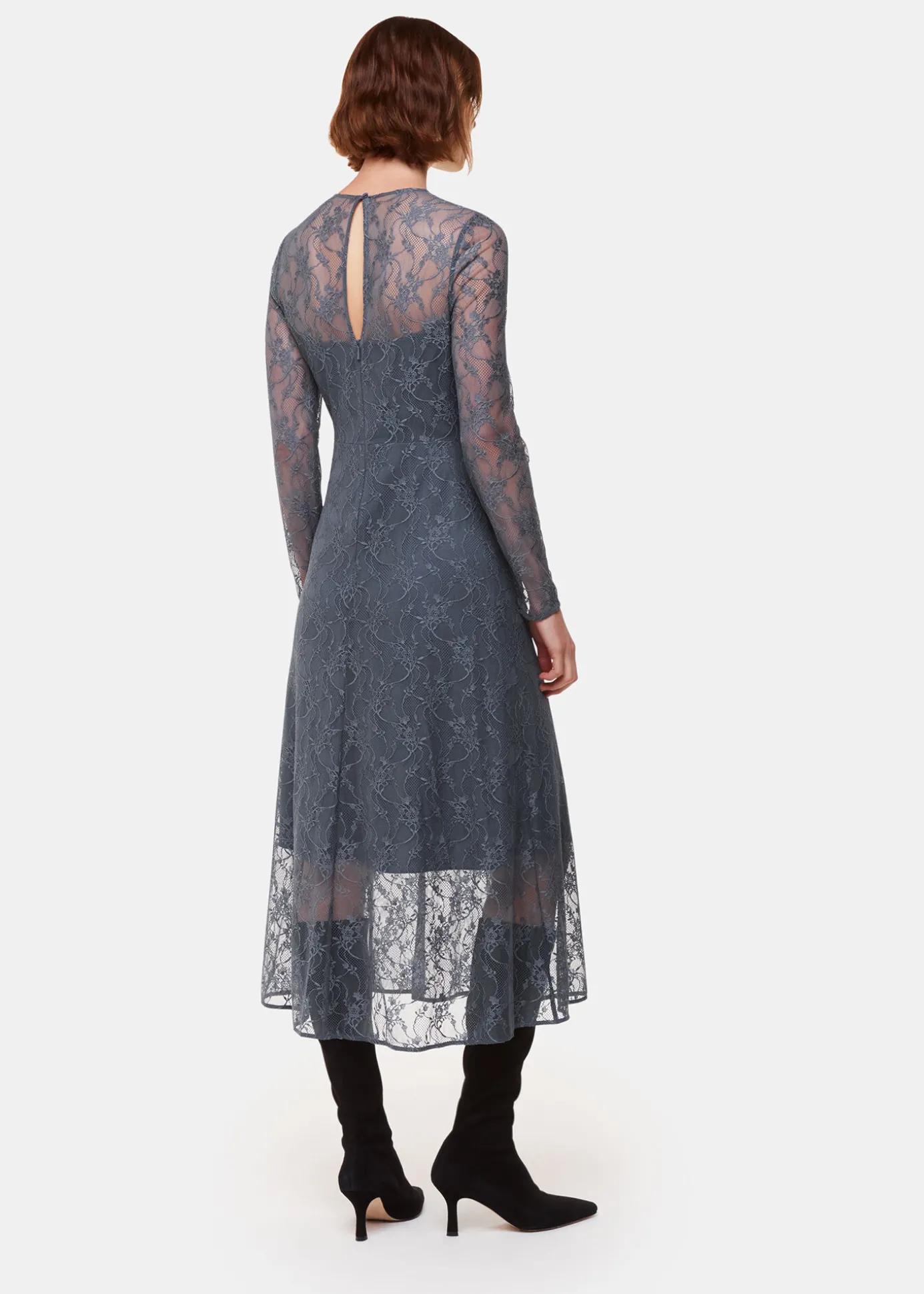 Grey Fay Lace Long Sleeve Dress