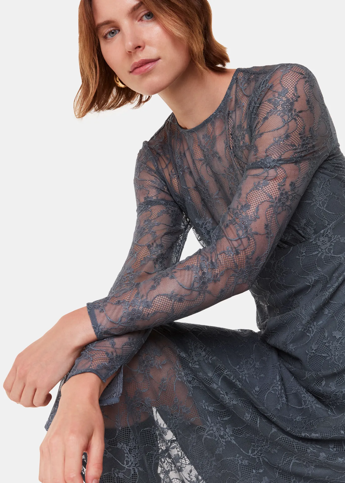 Grey Fay Lace Long Sleeve Dress