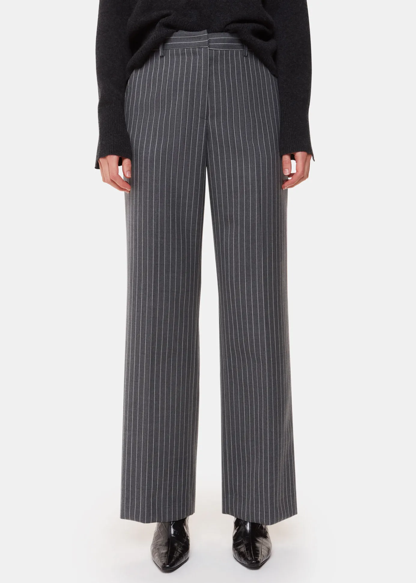 Grey Isla Pinstripe Wool Trouser