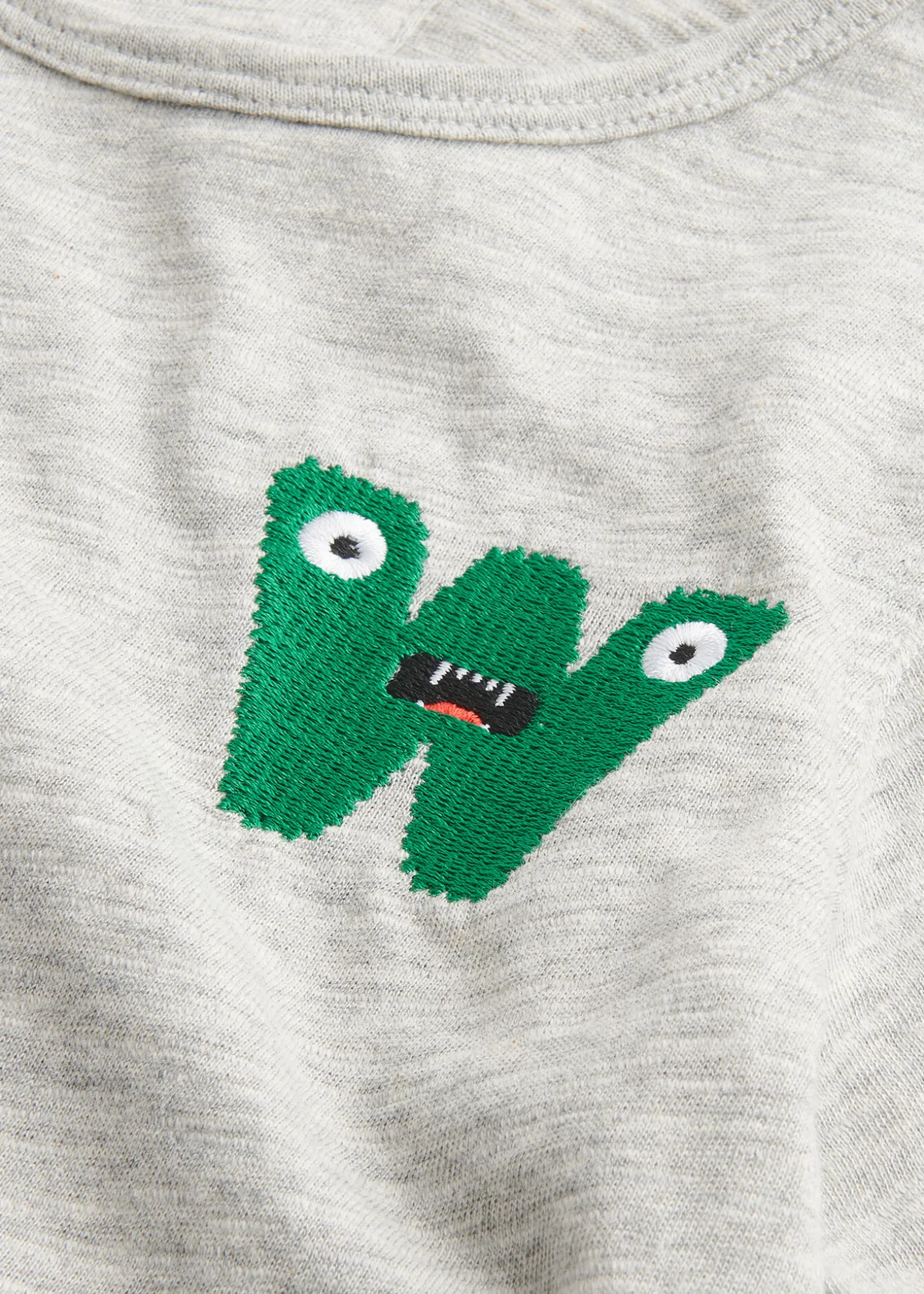 Grey Marl Monster Embroidered T Shirt