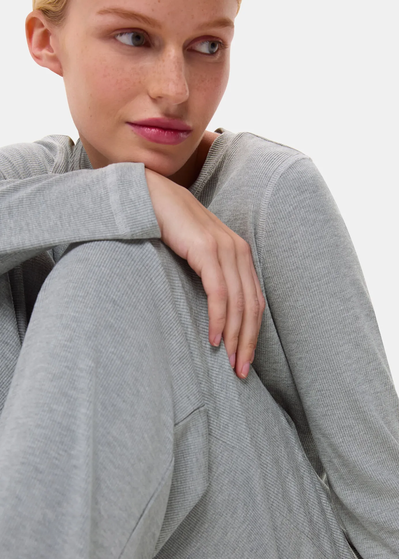Grey Marl Rib Jersey Pyjama Top
