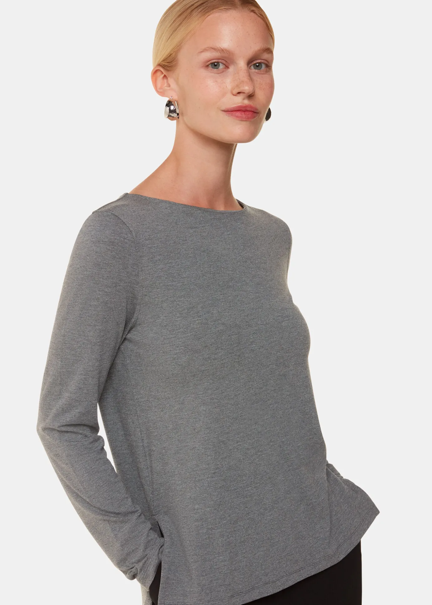 Grey Marl Slim Straight Neck Jersey Top