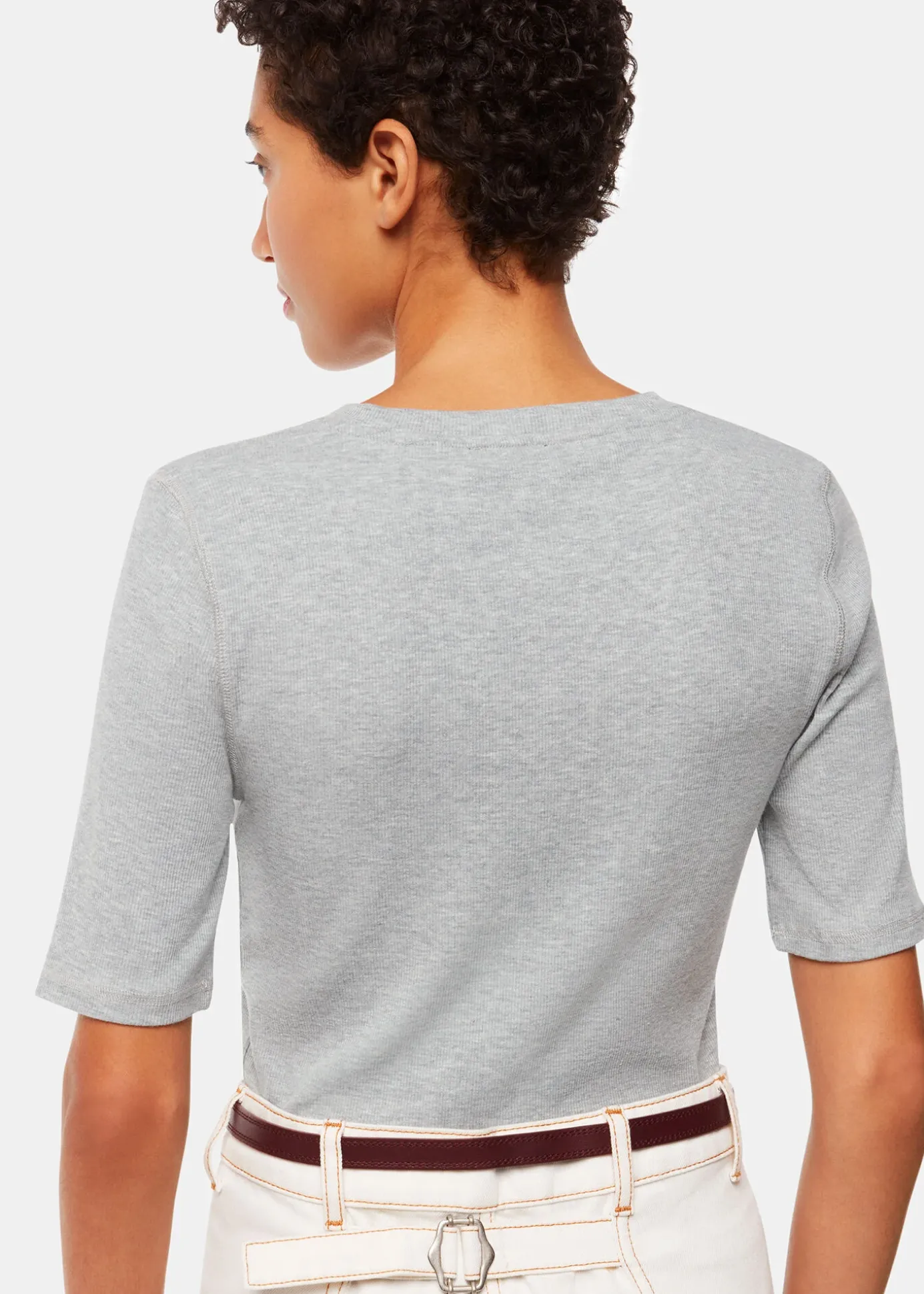 Grey Marl V Neck Ribbed T-Shirt