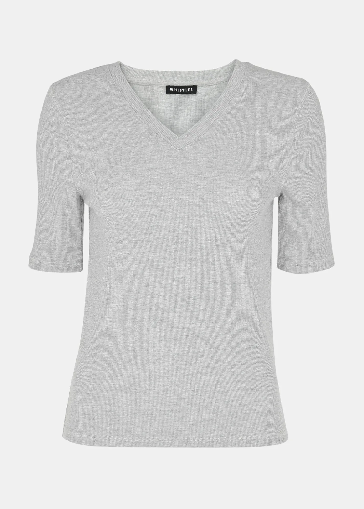 Grey Marl V Neck Ribbed T-Shirt