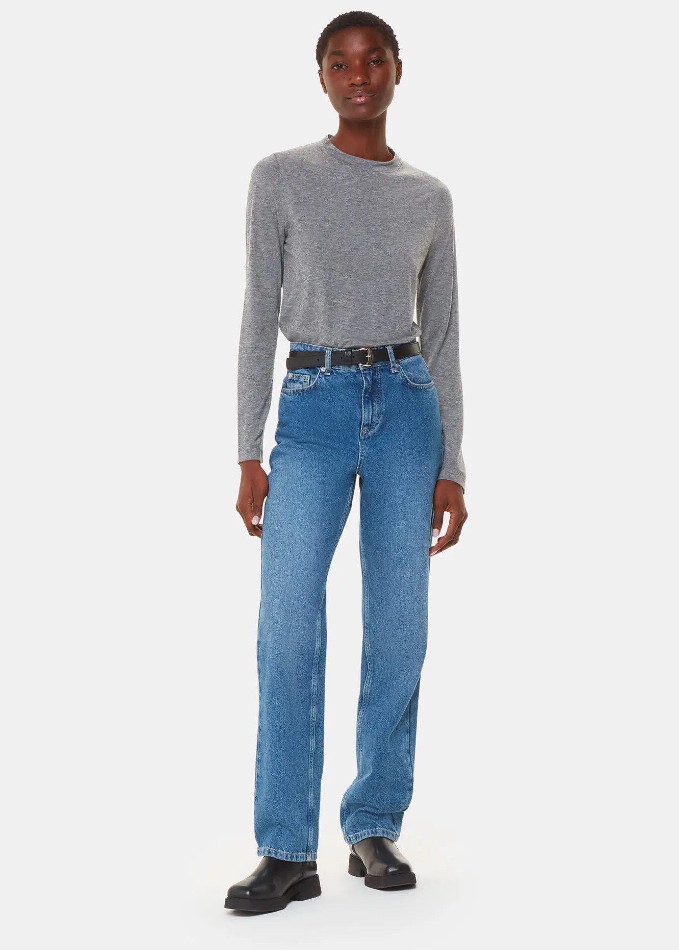 Grey Marl Wool Blend Crew Neck Top