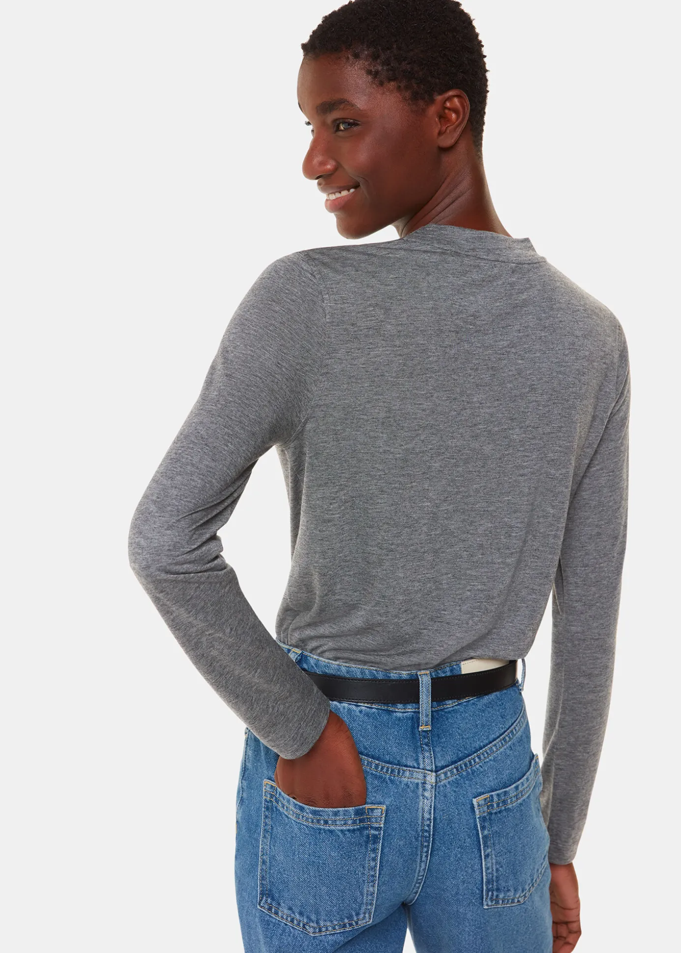 Grey Marl Wool Blend Crew Neck Top