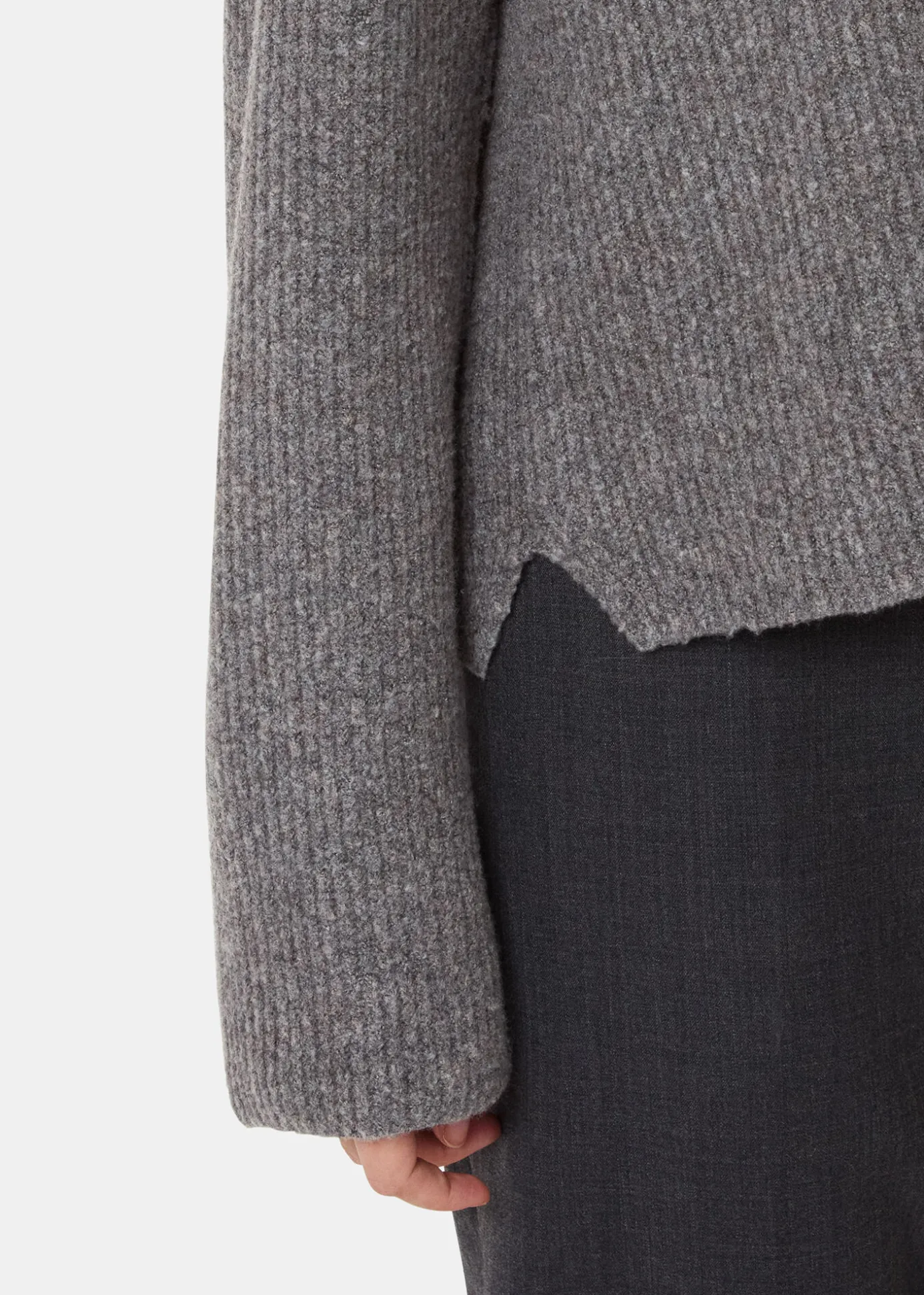 Grey V Neck Wool Mix Knit