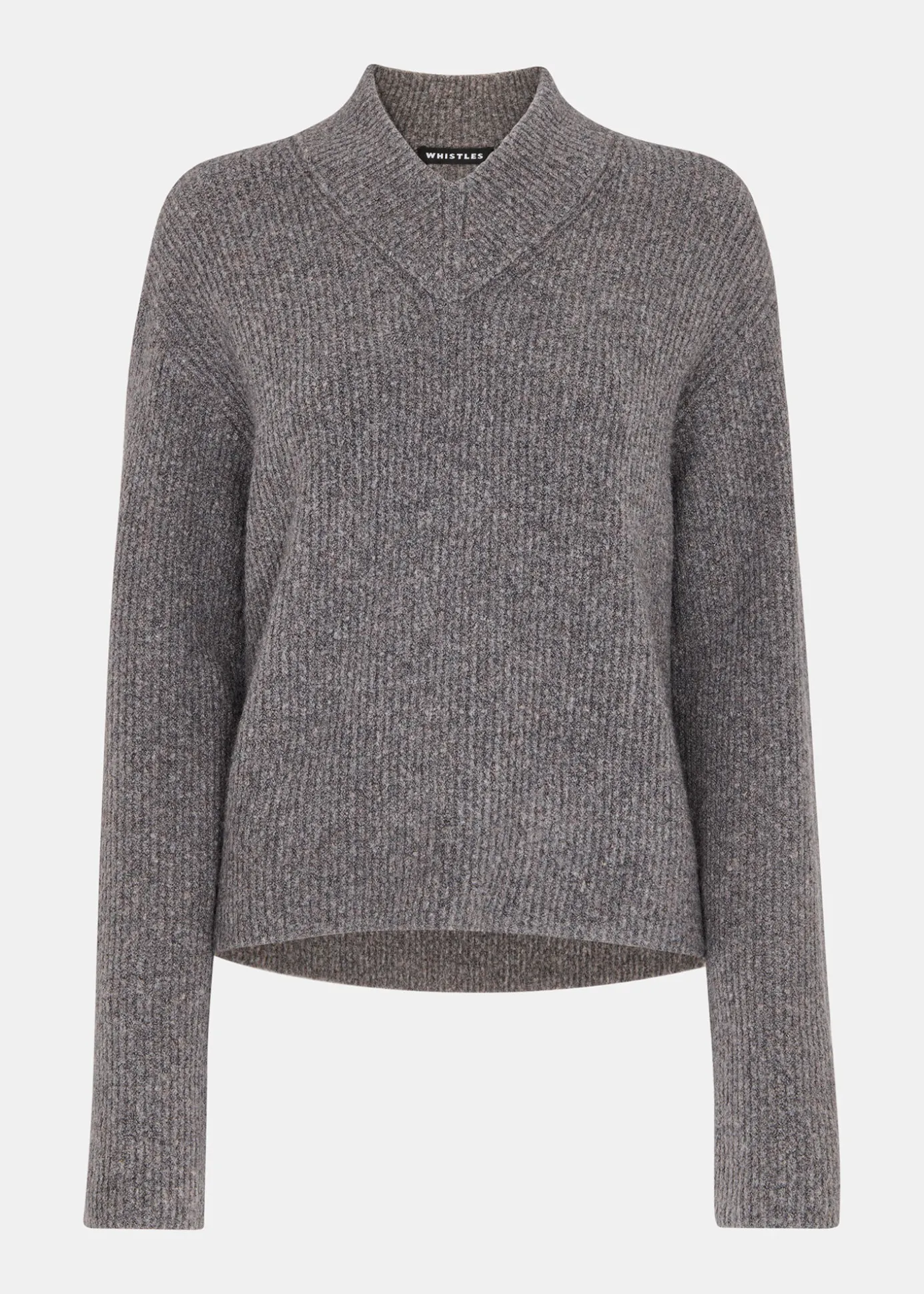 Grey V Neck Wool Mix Knit