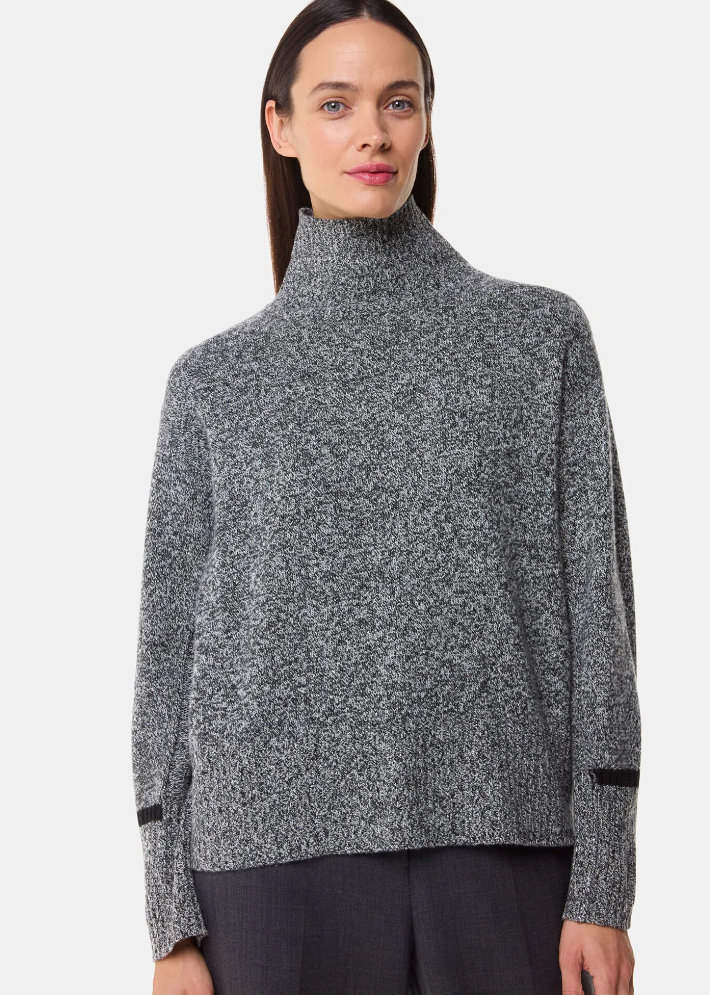 Grey Wool Fleck Funnel Neck Knit