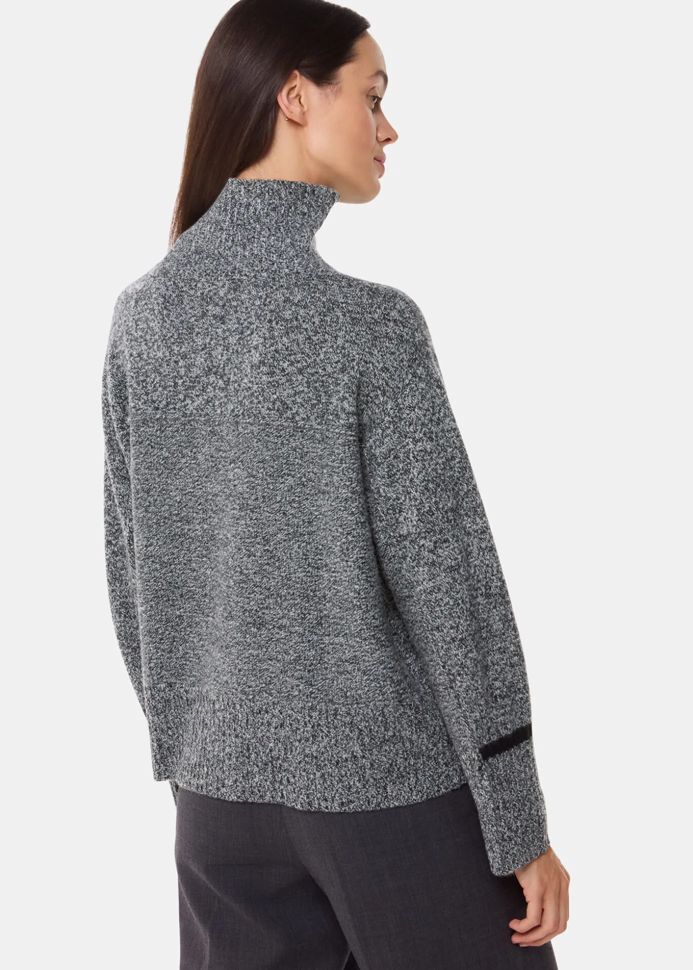 Grey Wool Fleck Funnel Neck Knit